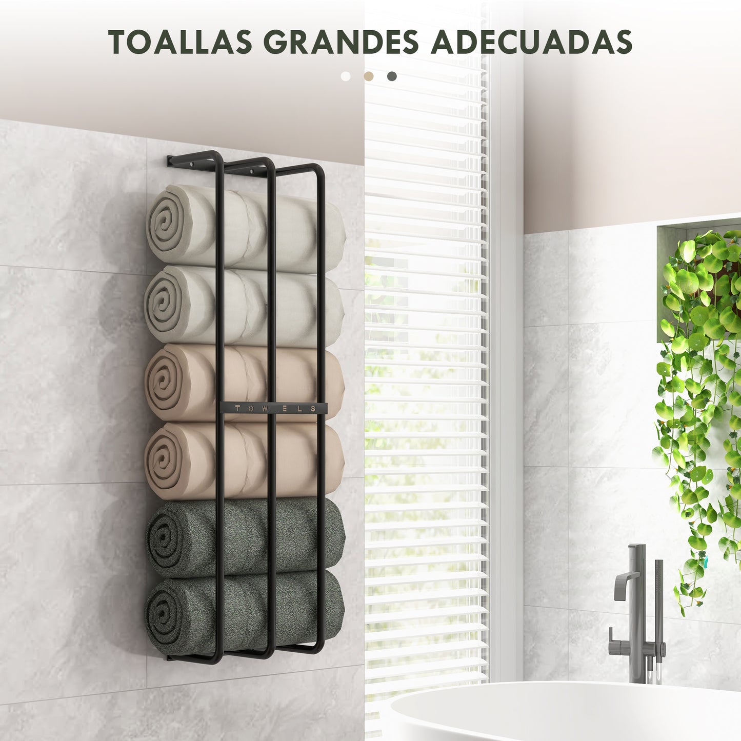 HOMCOM Toallero de Baño Moderno Toallero de Pared con 3 Barras y Marco de Metal Soporte de Toallas para Hotel 21x12x74 cm Negro