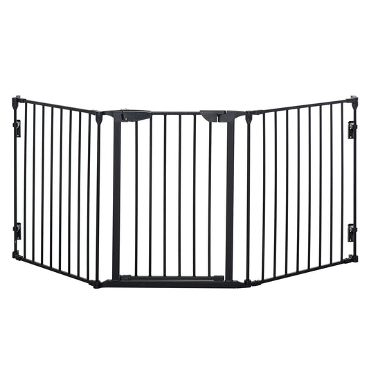 PawHut Barrera para Perros Plegable Valla para Mascotas de 3 Paneles con Cierre Inteligente Barrera de Seguridad para Escalera Pasillo 180x74,5 cm Negro