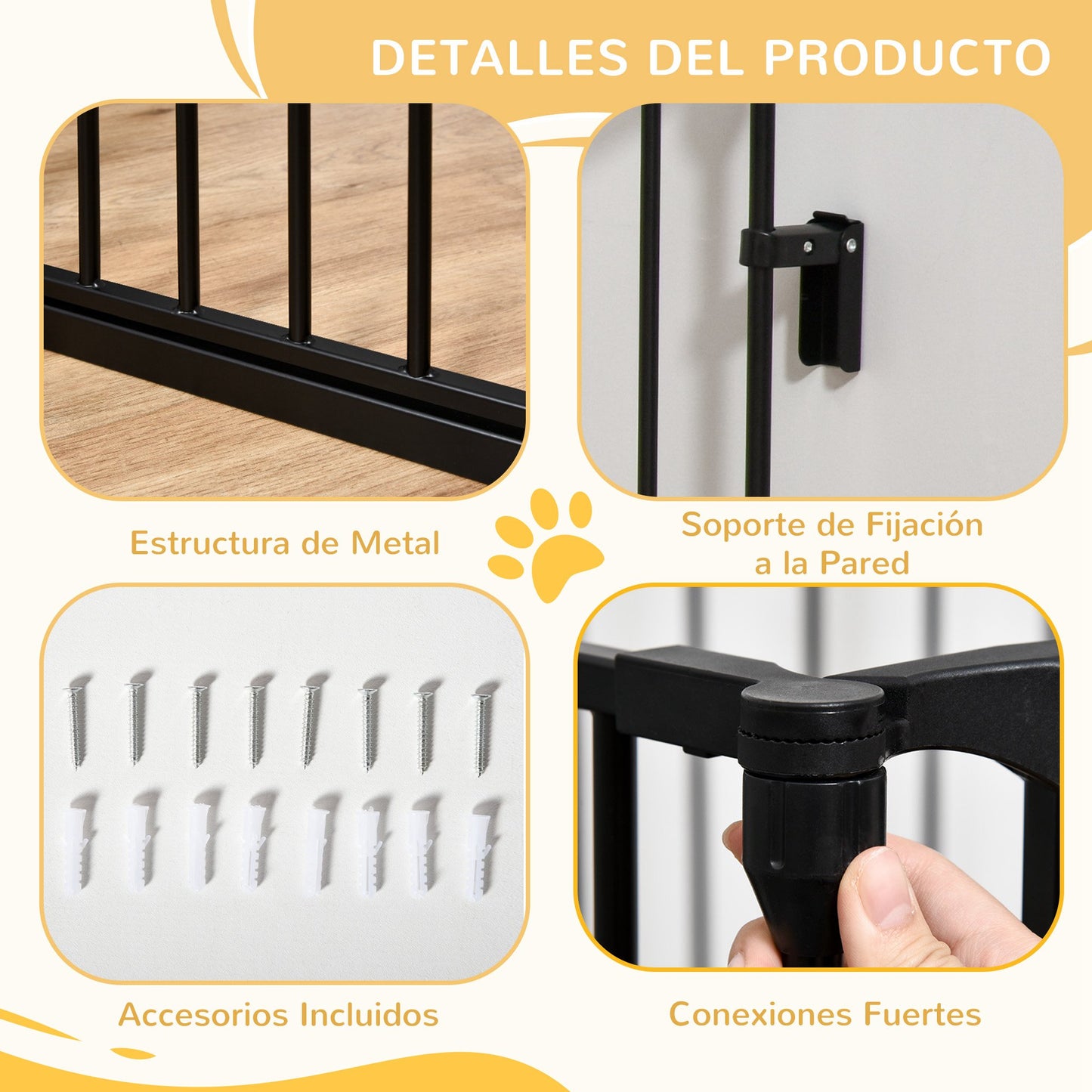 PawHut Barrera para Perros Plegable Valla para Mascotas de 3 Paneles con Cierre Inteligente Barrera de Seguridad para Escalera Pasillo 180x74,5 cm Negro