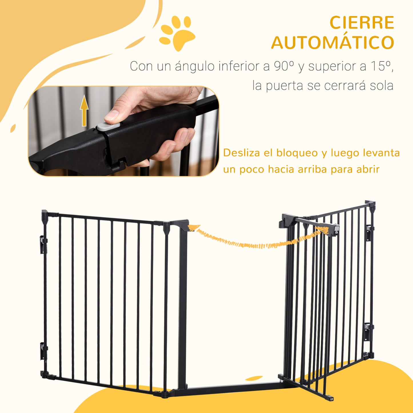 PawHut Barrera para Perros Plegable Valla para Mascotas de 3 Paneles con Cierre Inteligente Barrera de Seguridad para Escalera Pasillo 180x74,5 cm Negro