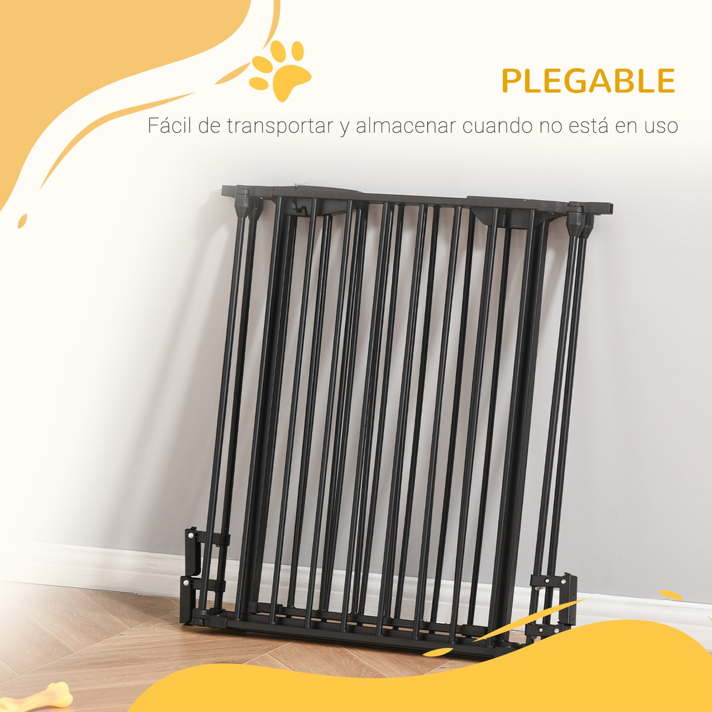 PawHut Barrera para Perros Plegable Valla para Mascotas de 3 Paneles con Cierre Inteligente Barrera de Seguridad para Escalera Pasillo 180x74,5 cm Negro