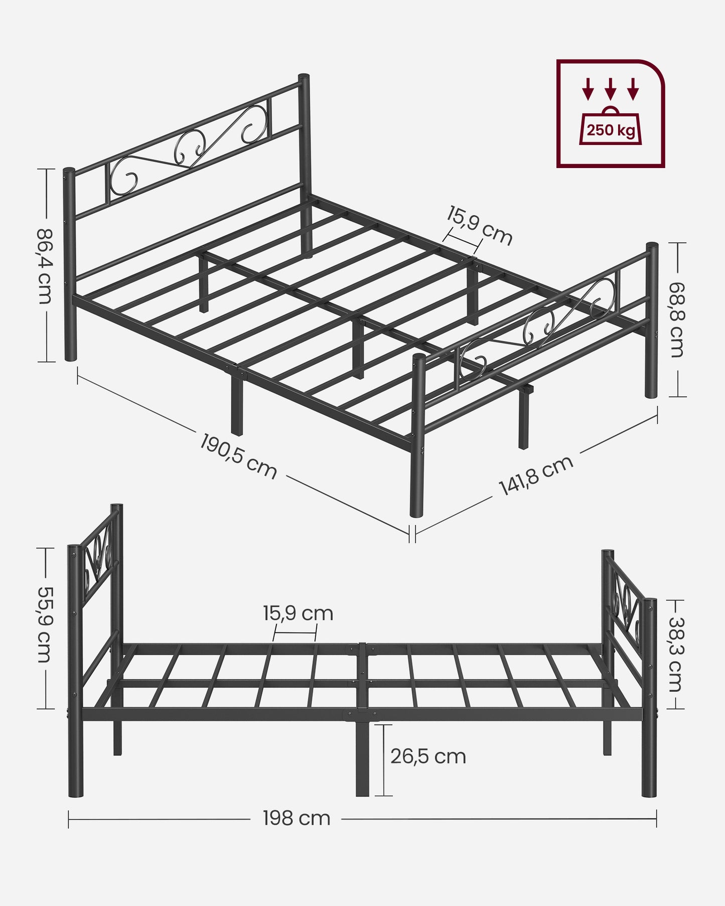 Marco de Cama para Colchón de 140 x 190 cm-VASAGLE