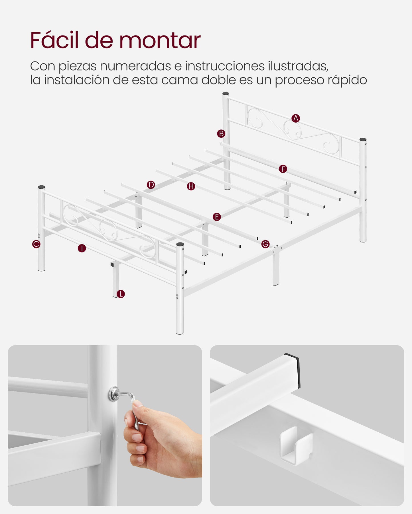 Marco de Cama Doble 140 x 190 cm Blanco-VASAGLE