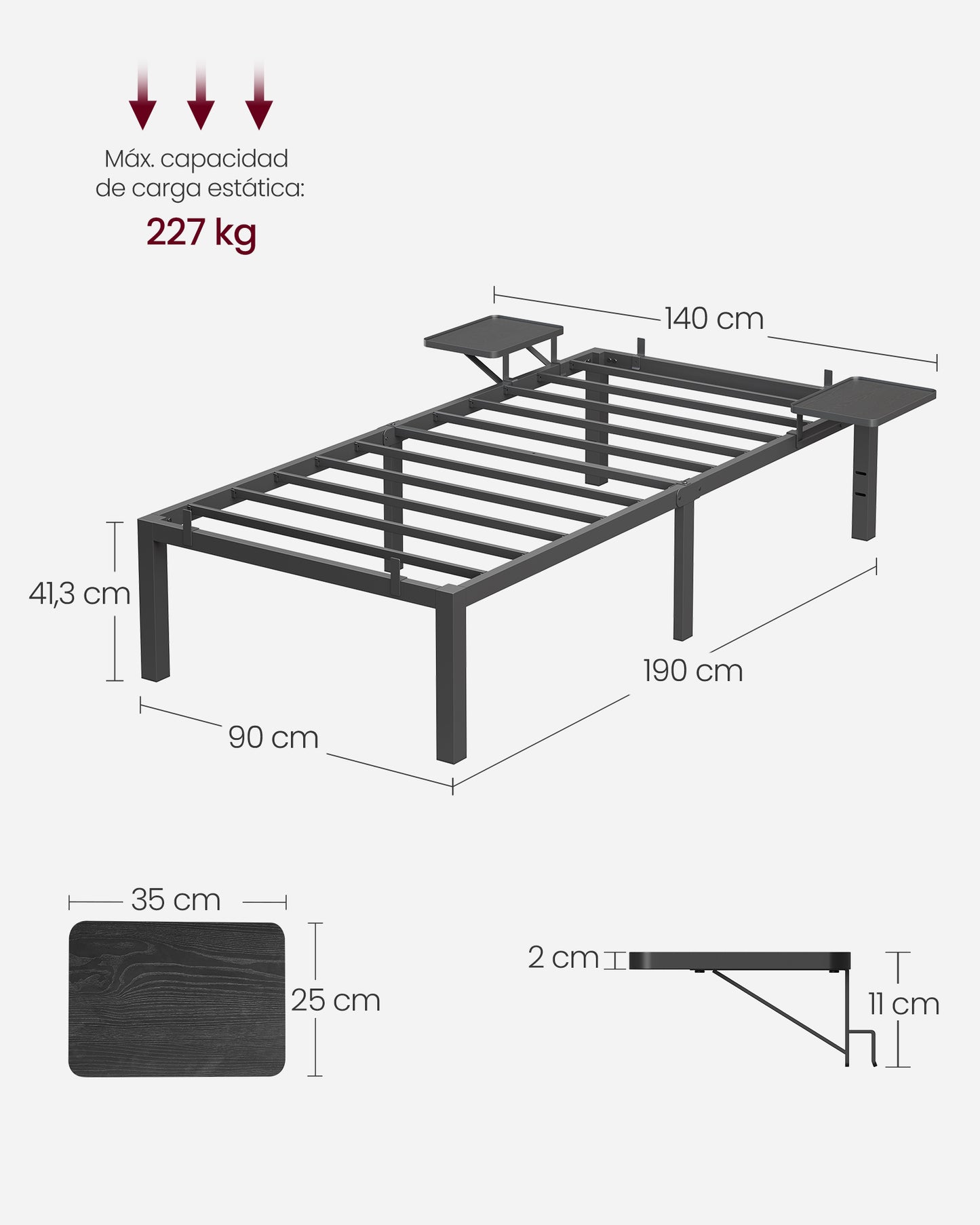 Marco de Cama para Colchón de 90 x 190 cm Negro Clásico-VASAGLE