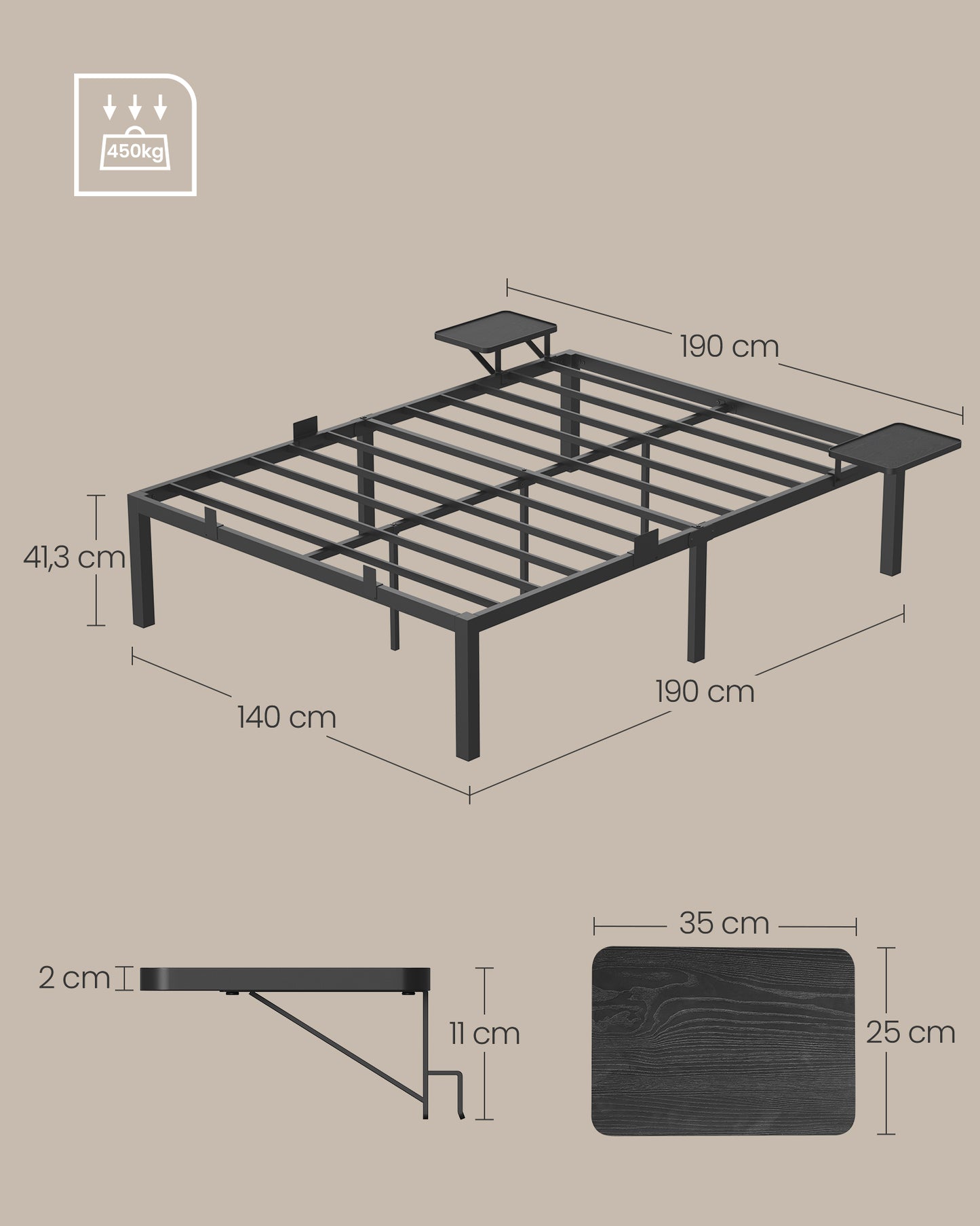 Marco de Cama Doble para Colchón de 190 x 140 cm-SONGMICS