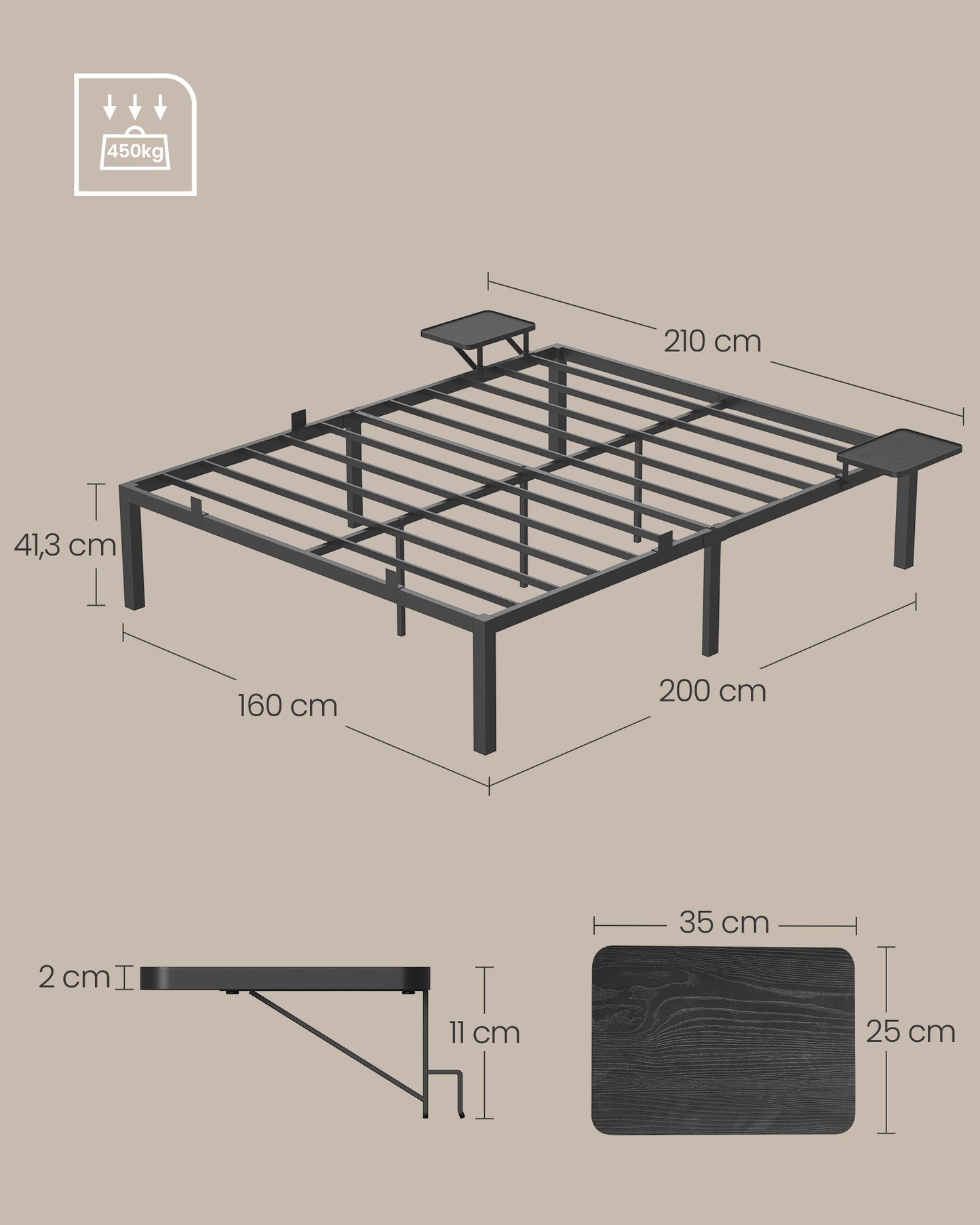 Marco de Cama Doble para Colchón de 200 x 160 cm-SONGMICS