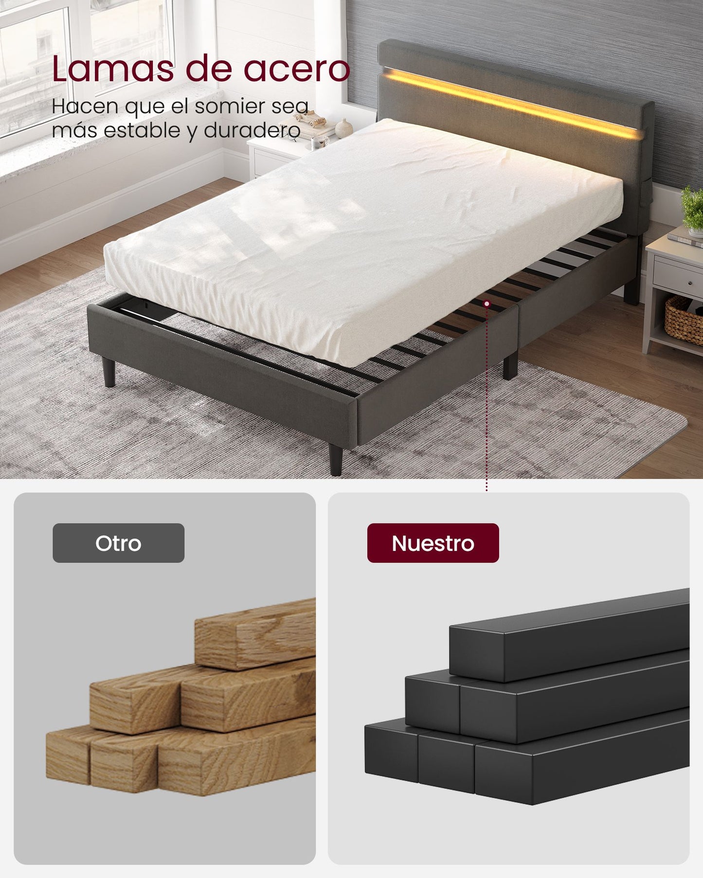 Estructura de Cama Doble 145,4 x 217,4 cm-VASAGLE