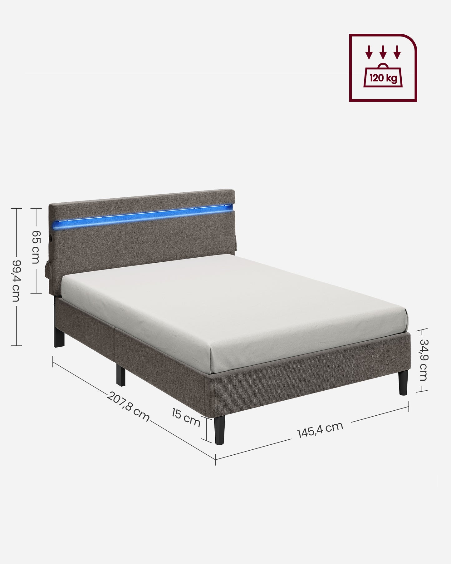 Estructura de Cama Doble 145,4 x 217,4 cm-VASAGLE