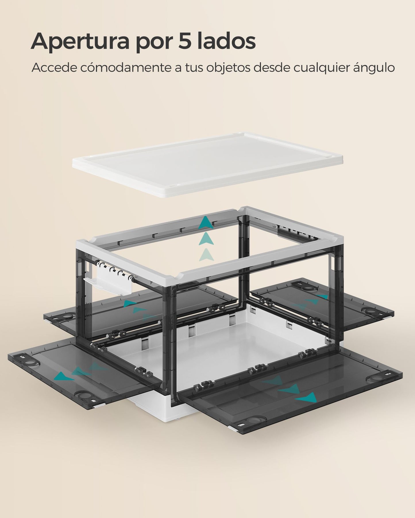 Caja de Almacenaje de Plástico Blanco Nube y Gris Pizarra-SONGMICS