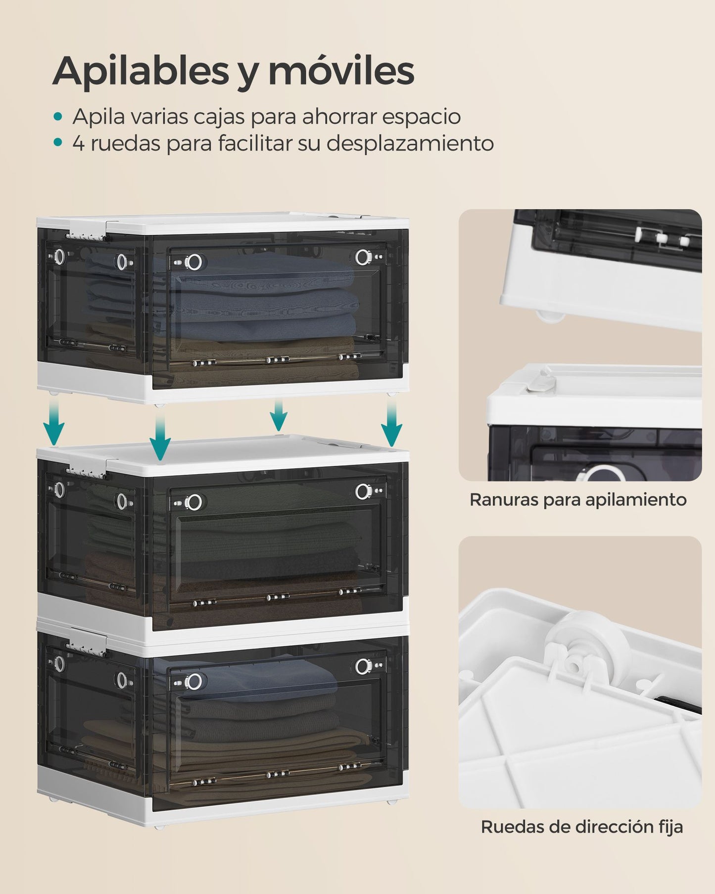 Caja de Almacenaje de Plástico Blanco Nube y Gris Pizarra-SONGMICS