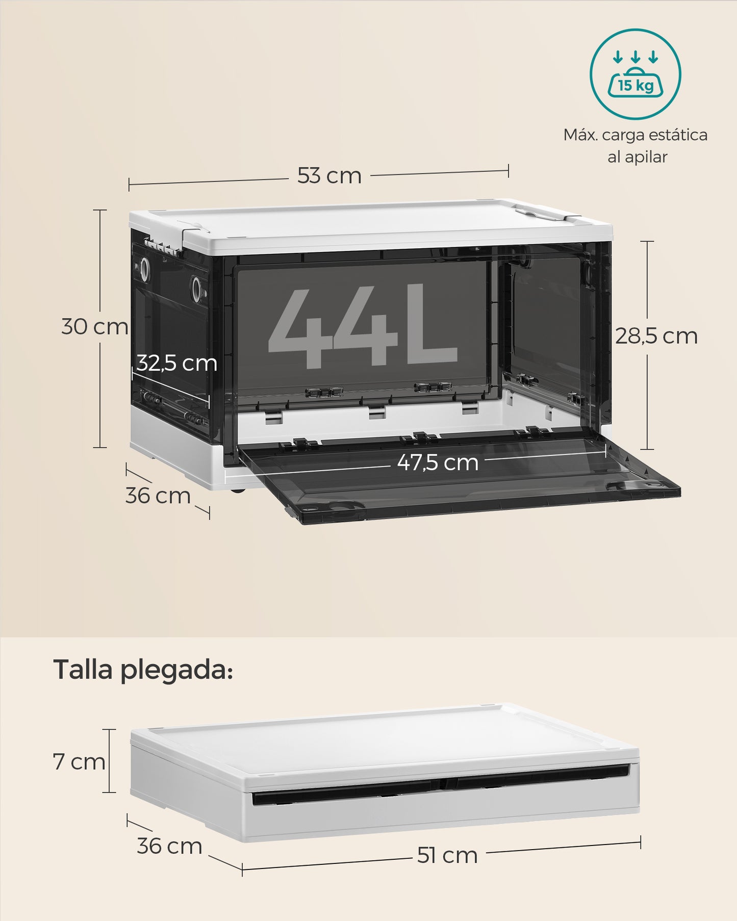 Caja de Almacenaje de Plástico Blanco Nube y Gris Pizarra-SONGMICS