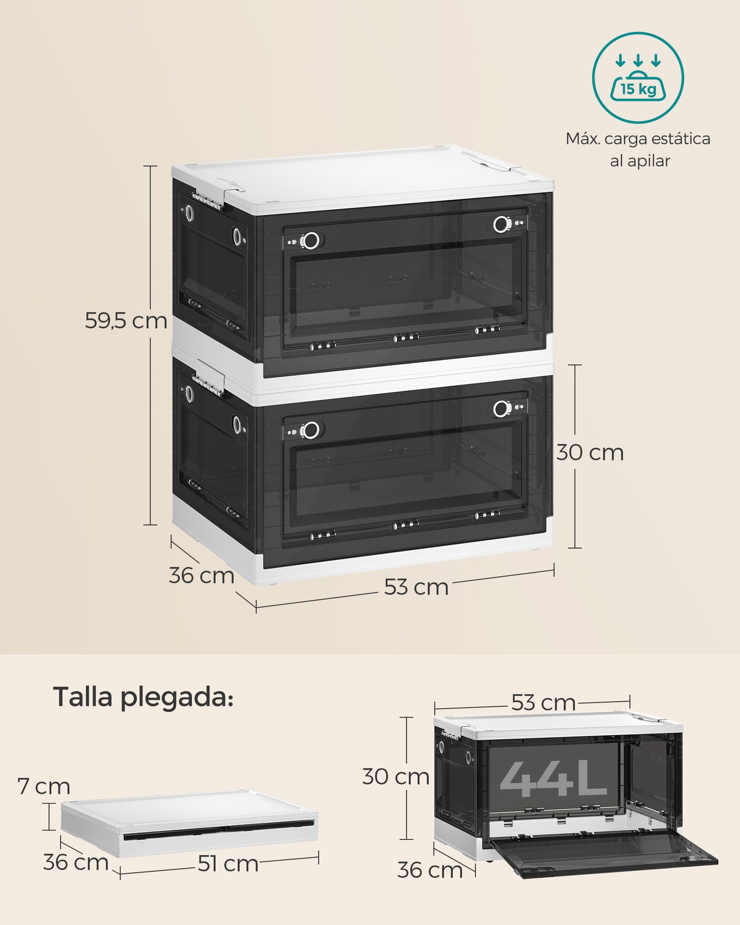 Caja de Almacenaje de Plástico con Tapa y 5 Puertas-SONGMICS