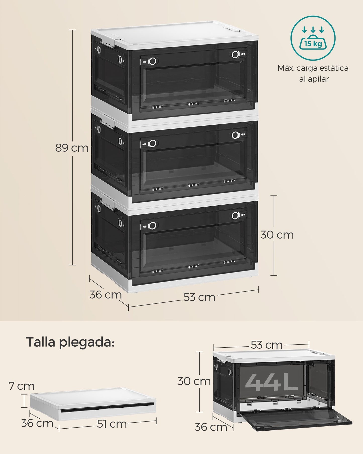 Caja de Almacenaje de Plástico con Tapa y 5 Puertas-SONGMICS