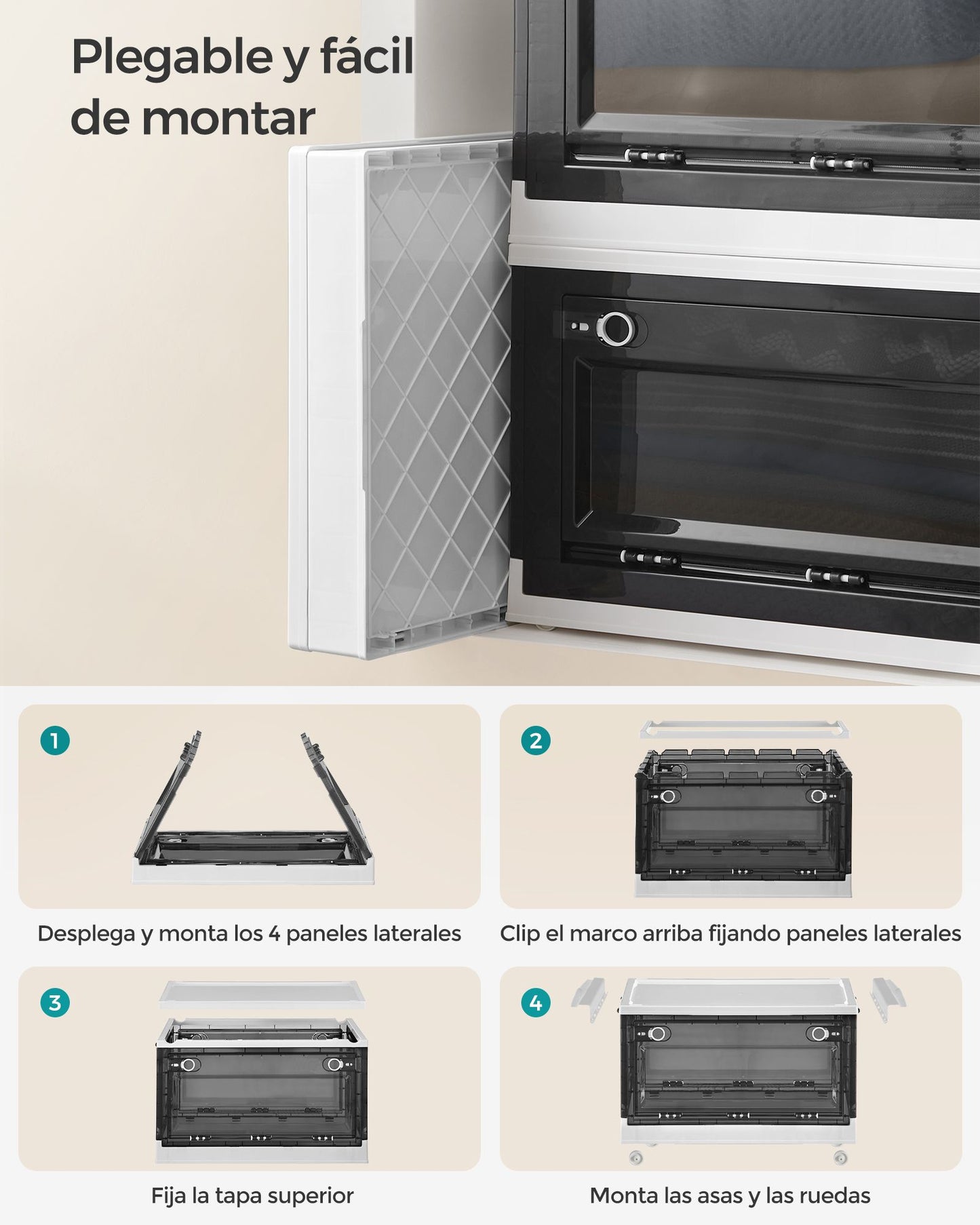 Caja de Almacenaje de Plástico con Tapa y 5 Puertas-SONGMICS