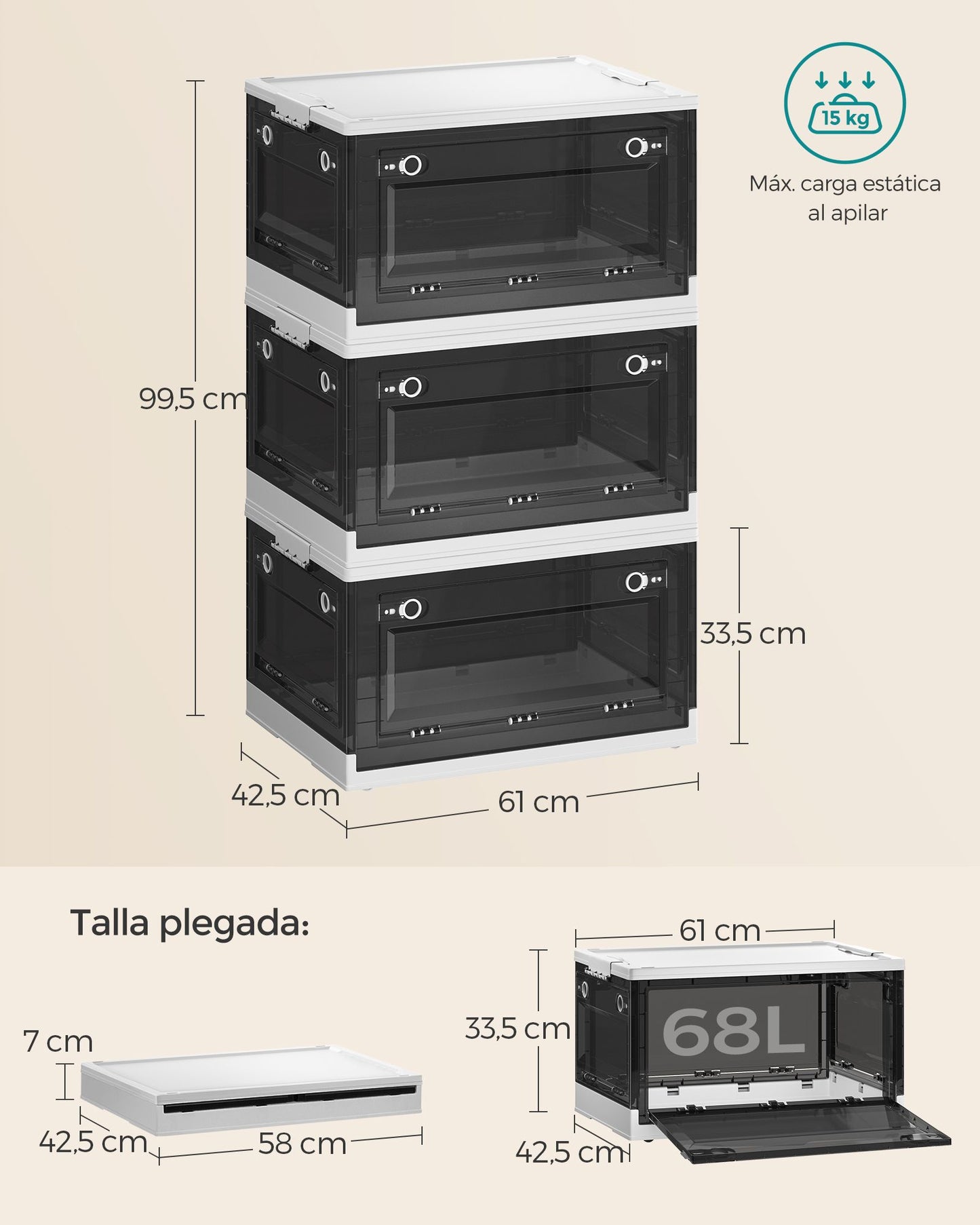 Caja de Almacenaje de Plástico con Tapa y 5 Puertas-SONGMICS