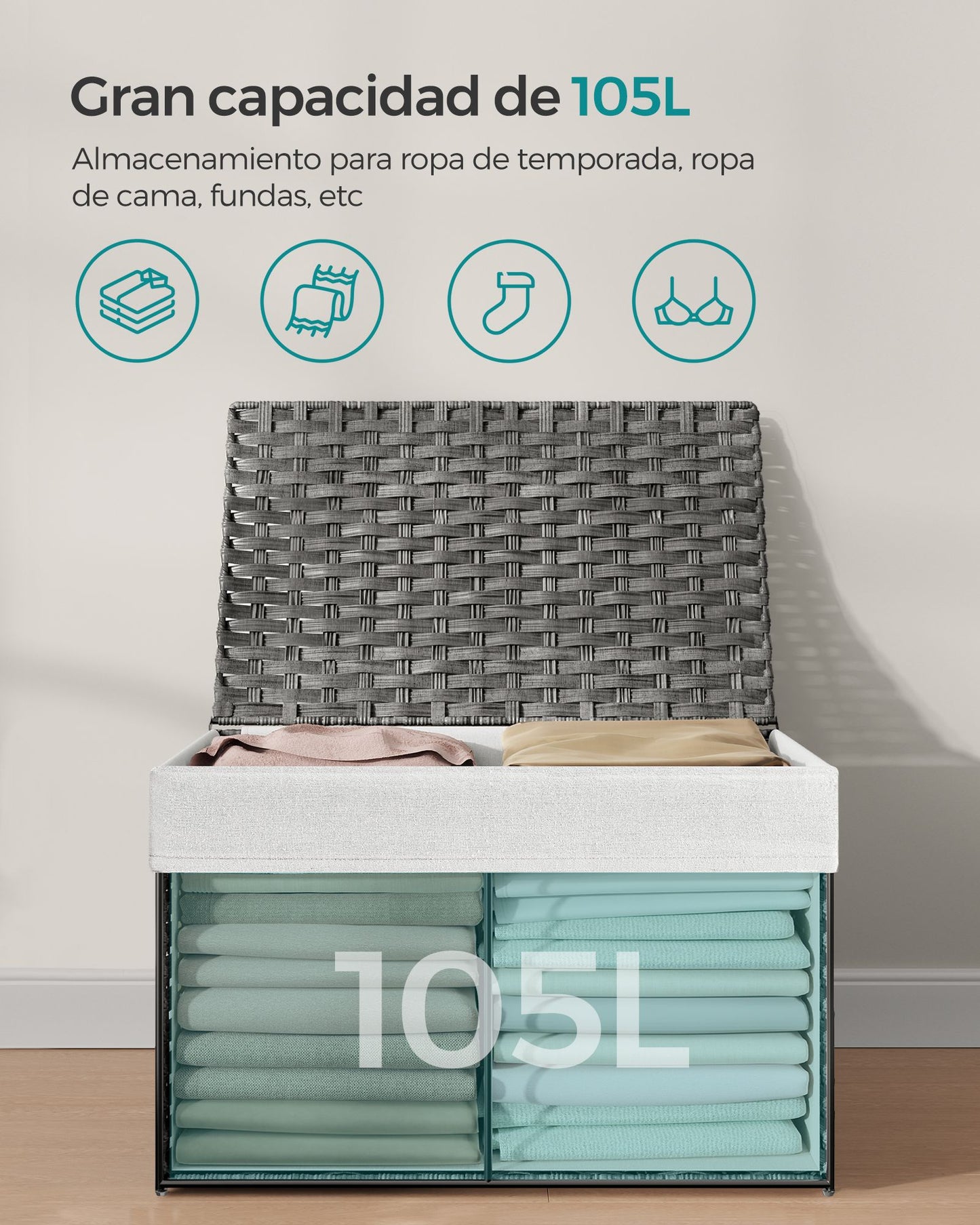 Cesta de Almacenamiento 105 L con Tapa-SONGMICS