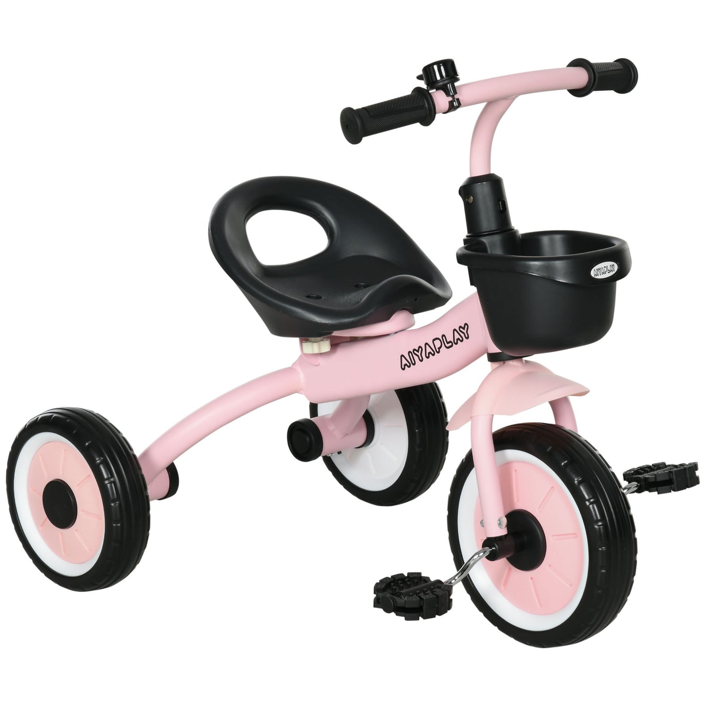 AIYAPLAY Triciclo para Niños de 2 a 5 Años Bicicleta Infantil con Asiento Ajustable Cesta Timbre Pedales y 3 Ruedas Carga 25 kg 70,5x53x58 cm Rosa