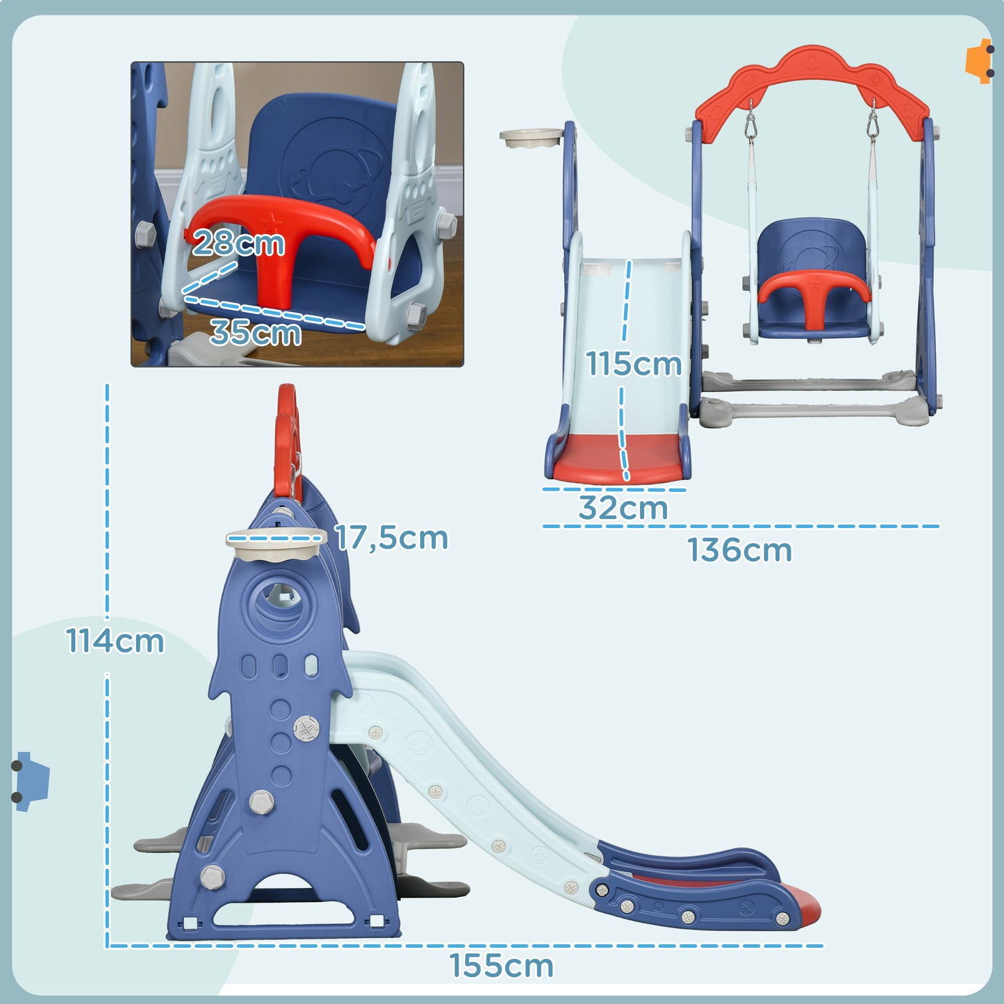 AIYAPLAY Juego de Tobogán y Columpio para Niños de 1-3 Años 3 en 1 Parque Infantil para Exterior e Interior con Columpio Tobogán y Aro de Baloncesto Multicolor