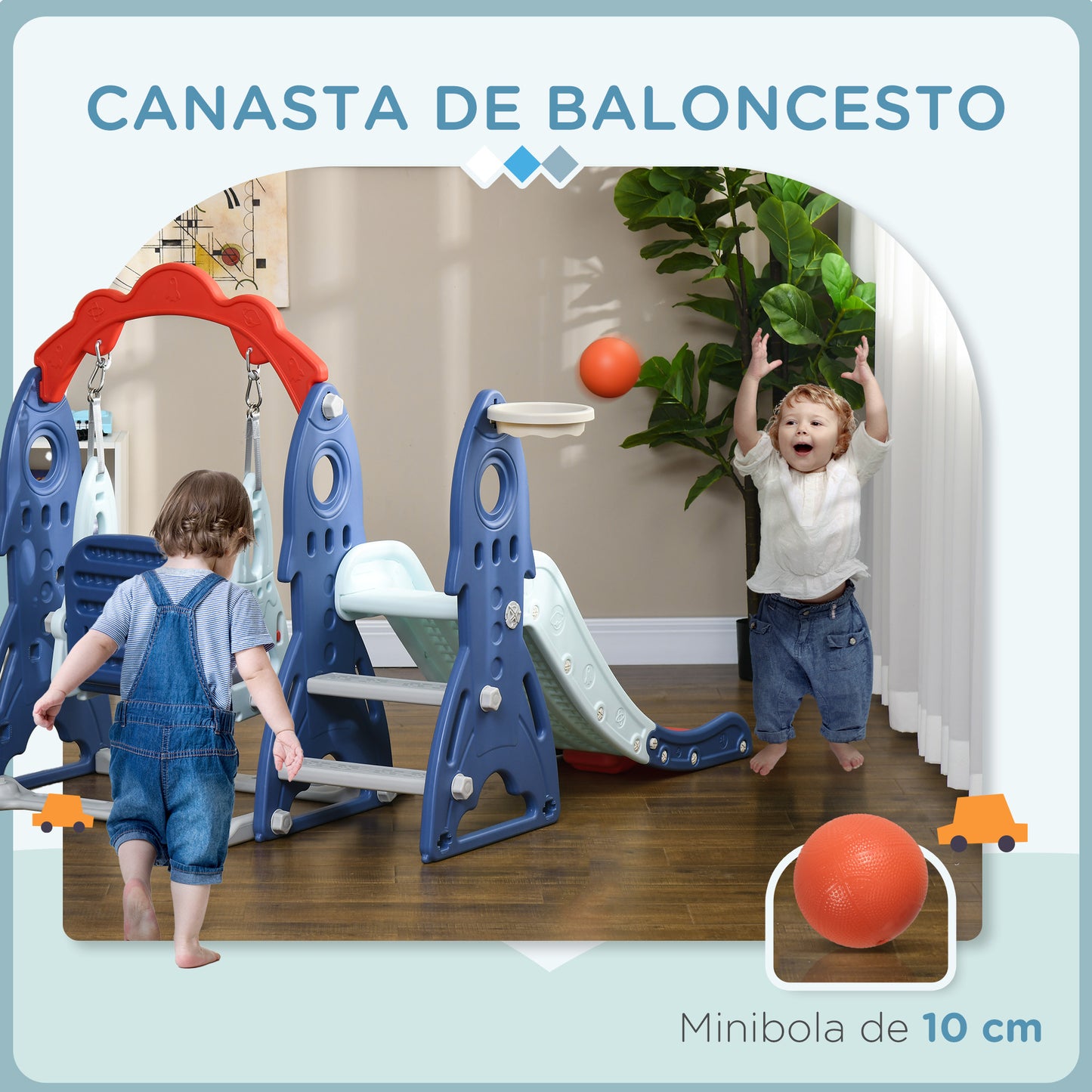 AIYAPLAY Juego de Tobogán y Columpio para Niños de 1-3 Años 3 en 1 Parque Infantil para Exterior e Interior con Columpio Tobogán y Aro de Baloncesto Multicolor