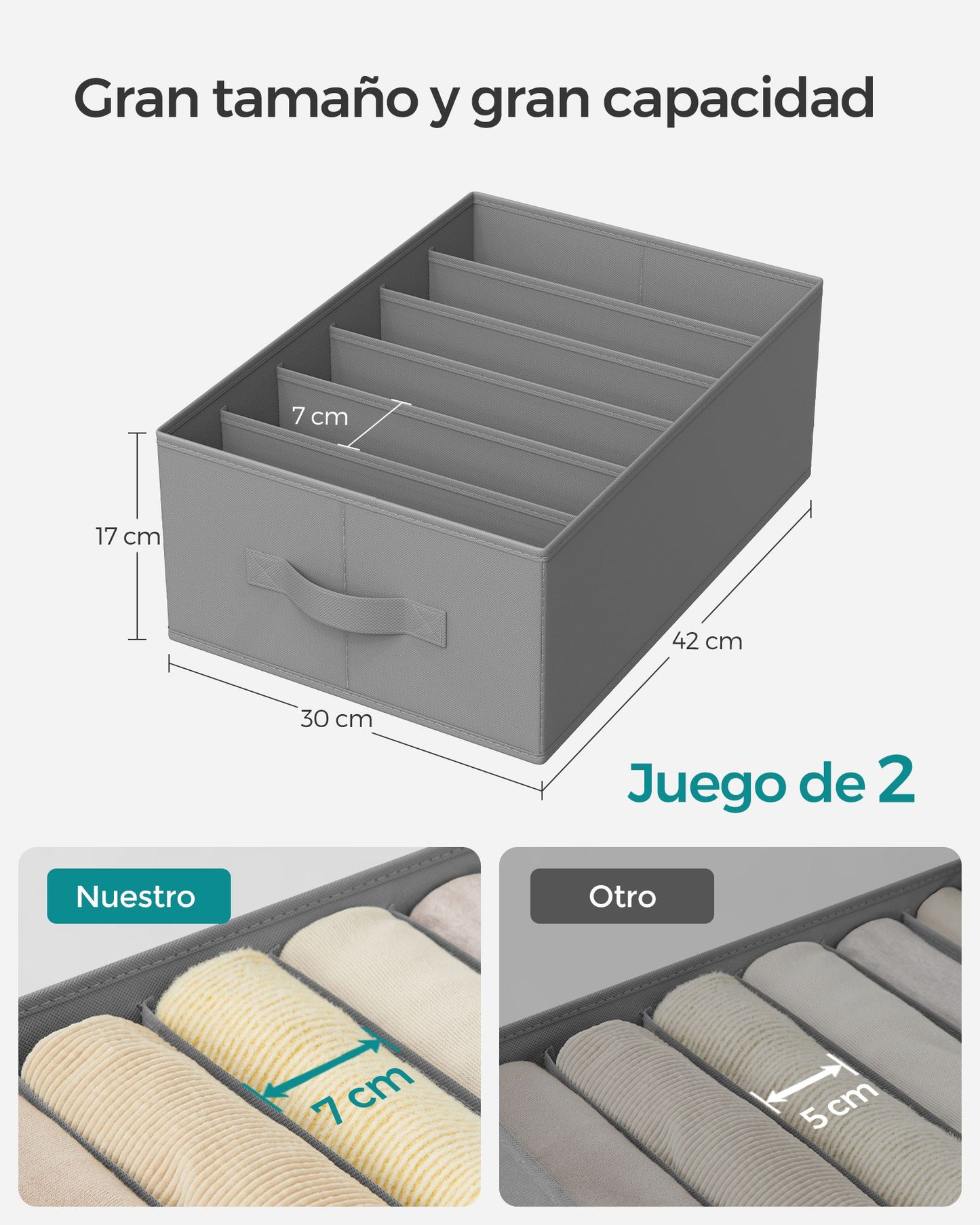 Juego de 2 Organizadores de Cajón Gris Mística-SONGMICS