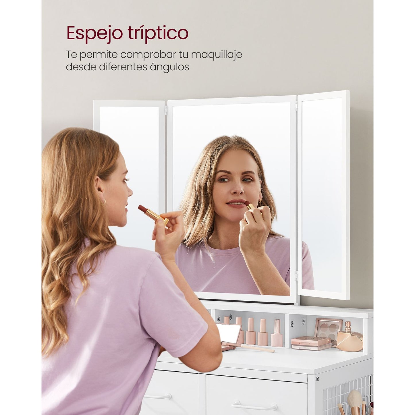 Tocador de Maquillaje con Taburete Acolchado Tocador con Espejo Triple-VASAGLE