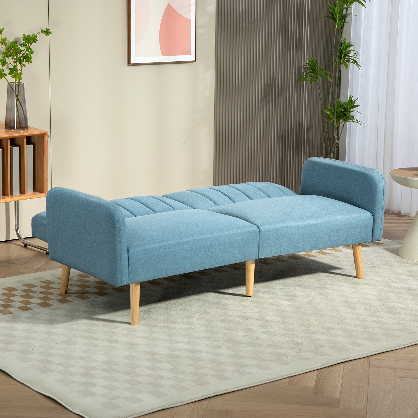 HOMCOM Sofá Cama de 2 Plazas Moderno Sofá Cama Plegable Tapizado en Lino Sintético con Respaldo Ajustable en 3 Niveles y Reposabrazos Desmontables para Salón Oficina 173x75x73 cm Azul Claro