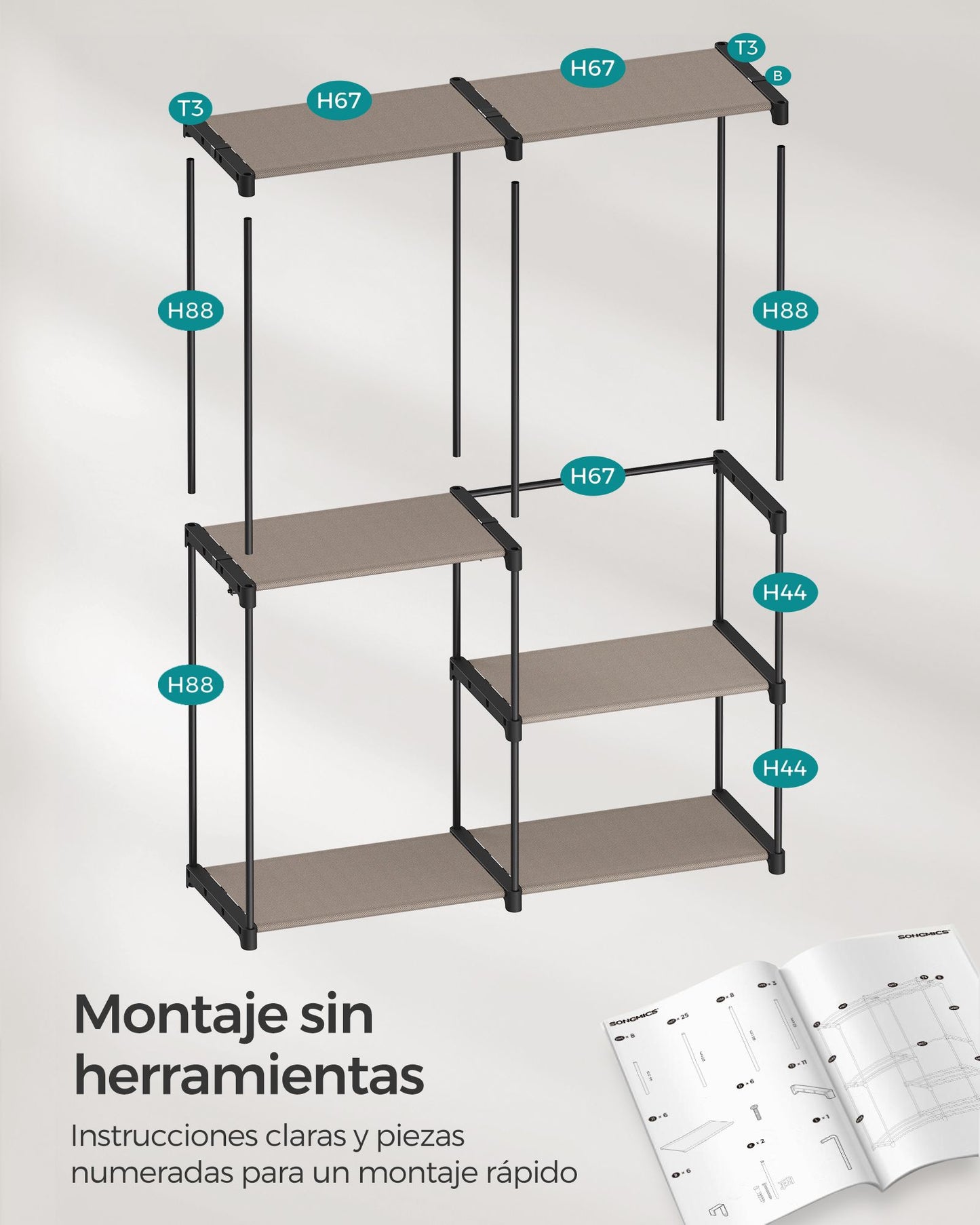 Armario de Ropa 138 x 43 x 182 cm Topo-SONGMICS