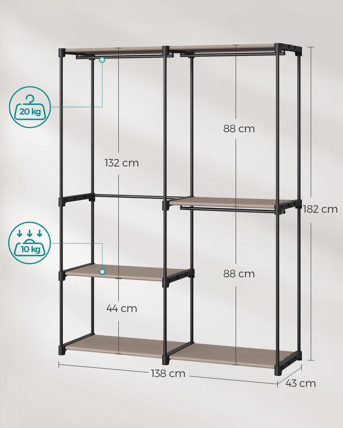 Armario de Ropa 138 x 43 x 182 cm Topo-SONGMICS