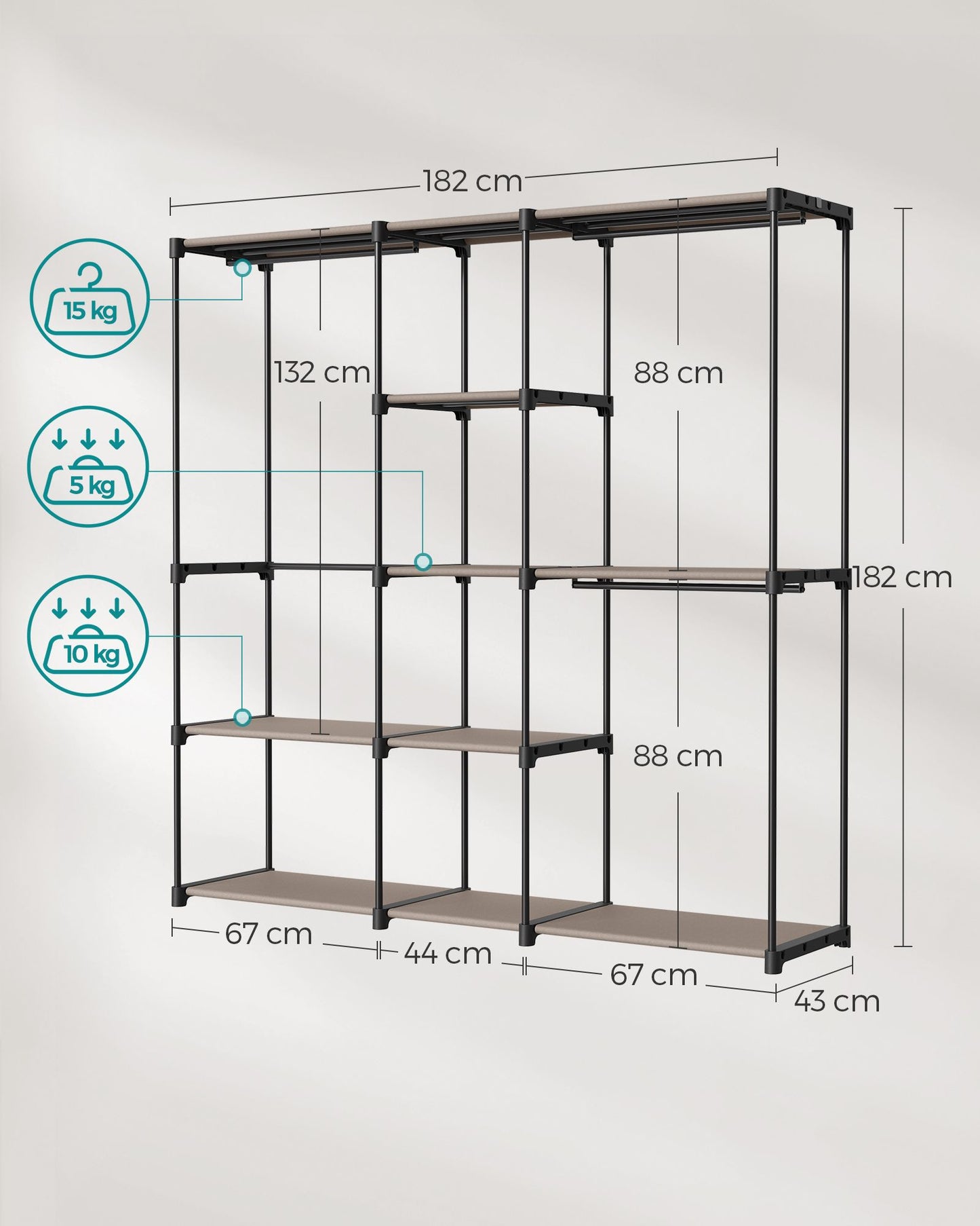 Armario Perchero con Barras 182 x 43 x 182 cm Topo-SONGMICS