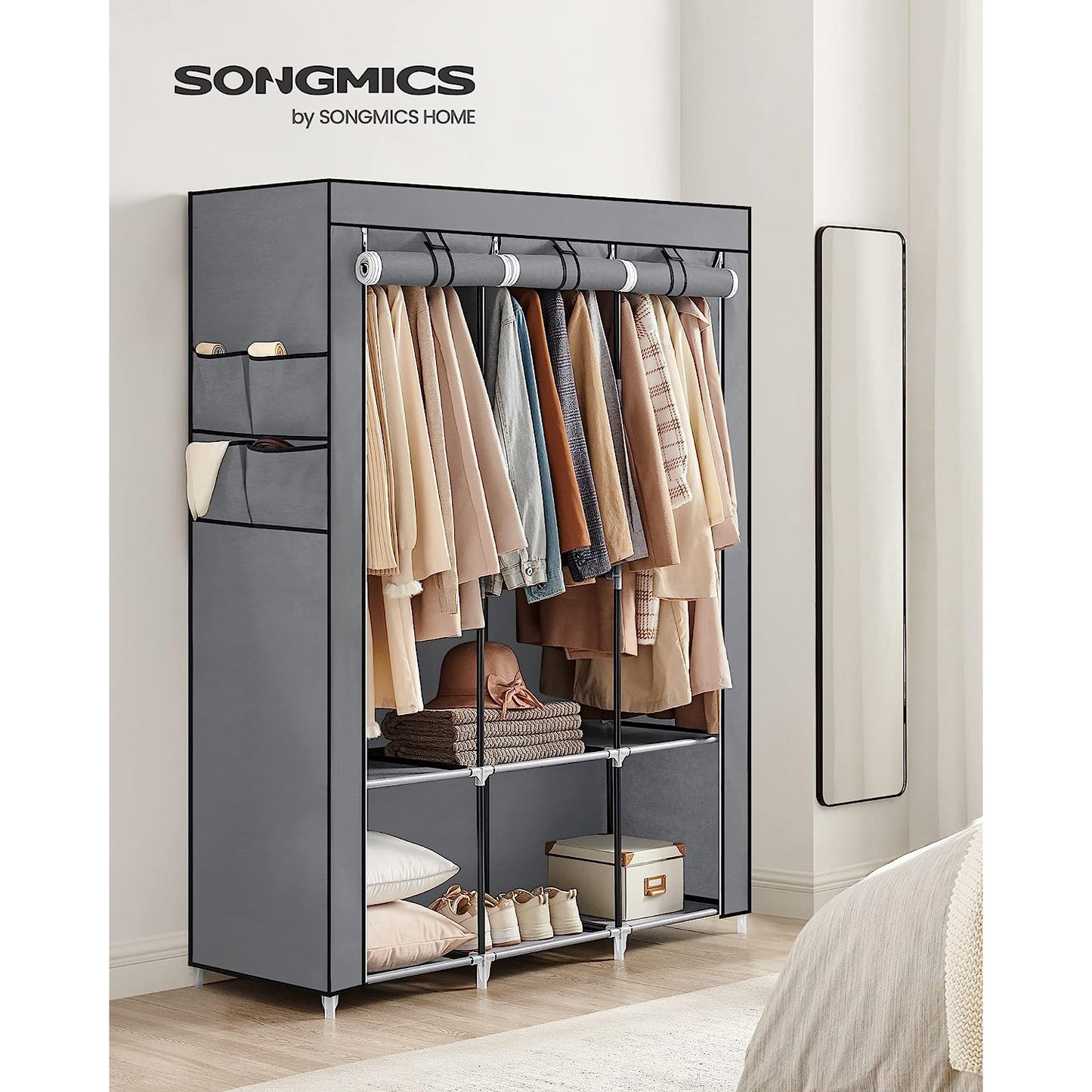 Armario de Tela de 45 x 130 x 167 cm Gris-SONGMICS