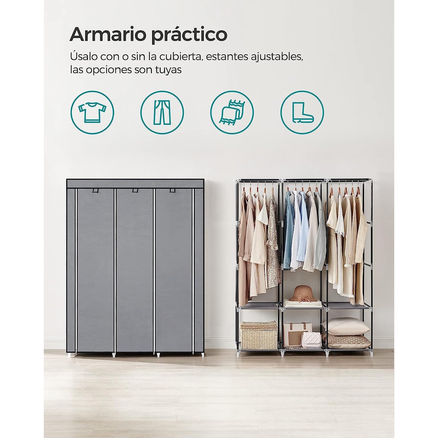 Armario de Tela de 45 x 130 x 167 cm Gris-SONGMICS