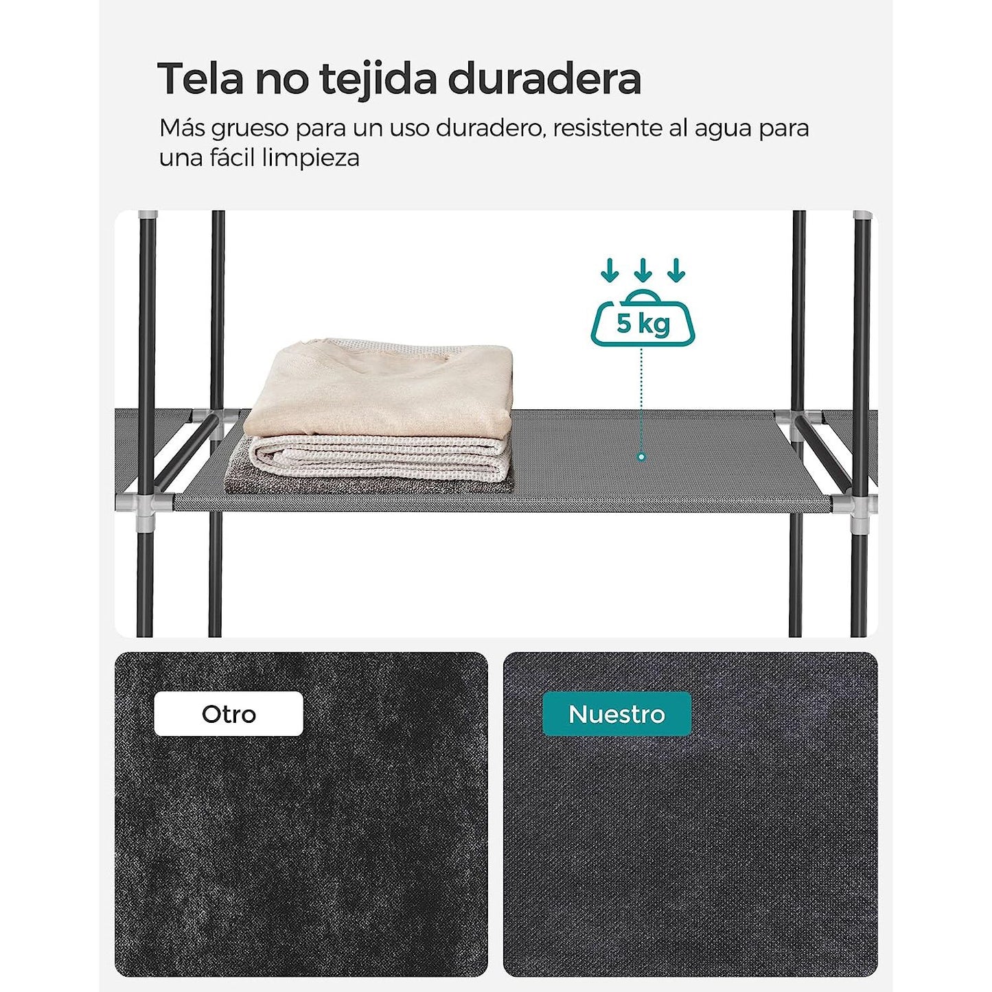 Armario de Tela de 45 x 130 x 167 cm Gris-SONGMICS