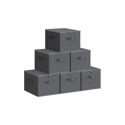 Cajas de Almacenamiento Plegables Juego de 6 40 x 30 x 25 cm Gris Pizarra-SONGMICS