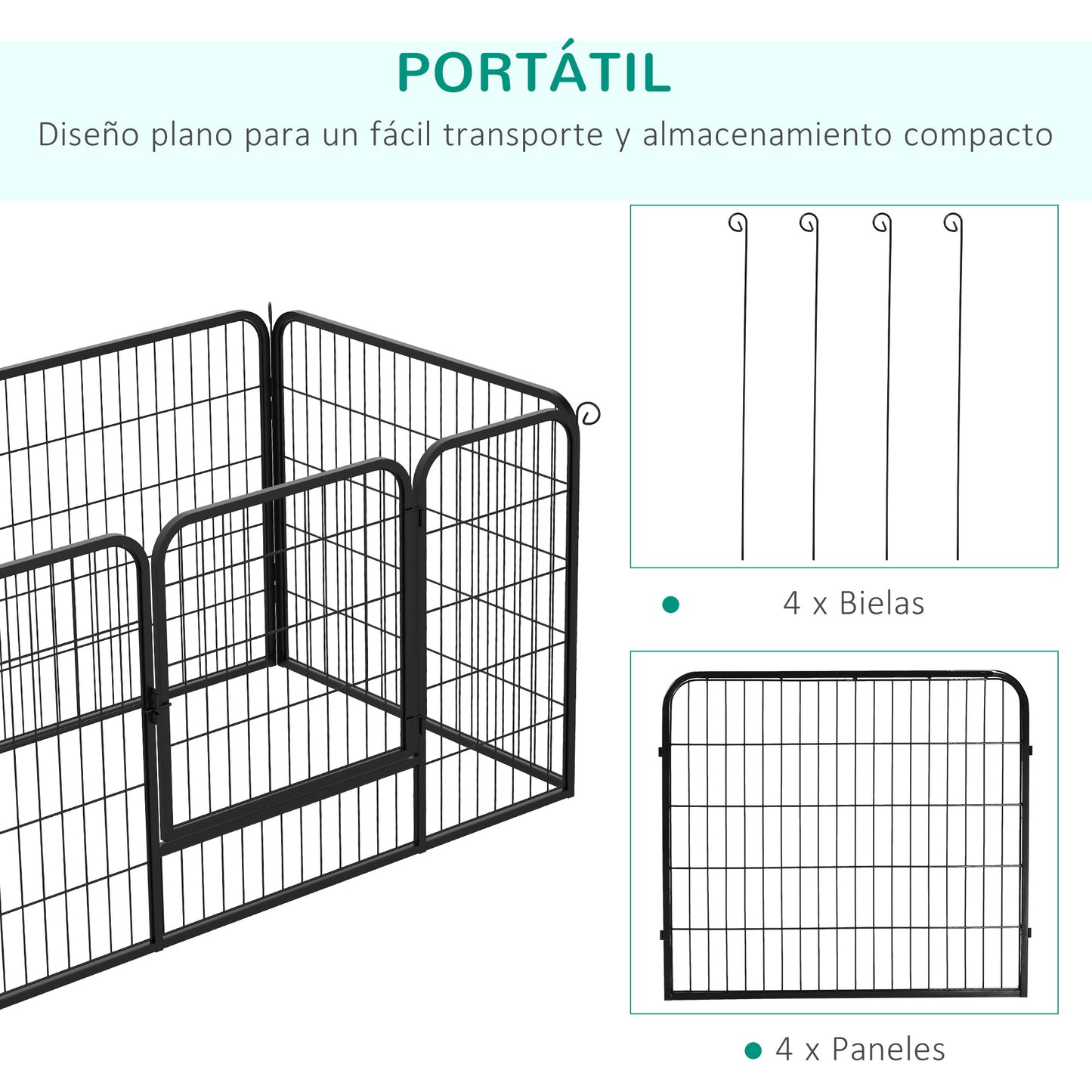 PawHut Parque para Mascotas Rectangular Jaula para Perros 4 Vallas de Metal con Puerta y Doble Cerradura Cerca de Entrenamiento 125x80x70 cm Negro