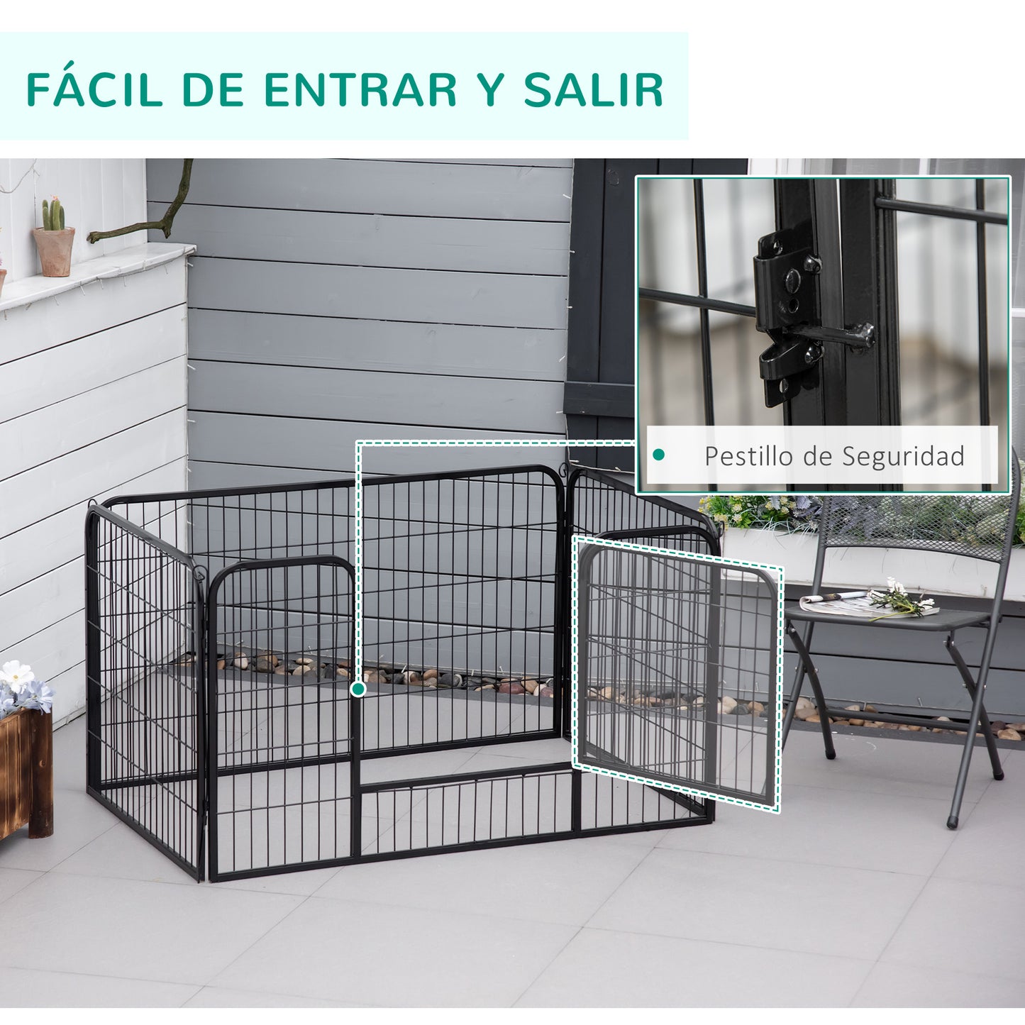 PawHut Parque para Mascotas Rectangular Jaula para Perros 4 Vallas de Metal con Puerta y Doble Cerradura Cerca de Entrenamiento 125x80x70 cm Negro