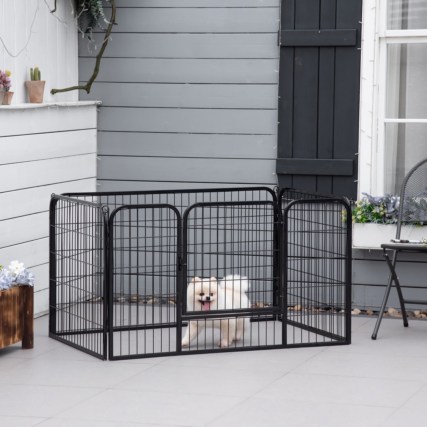 PawHut Parque para Mascotas Rectangular Jaula para Perros 4 Vallas de Metal con Puerta y Doble Cerradura Cerca de Entrenamiento 125x80x70 cm Negro