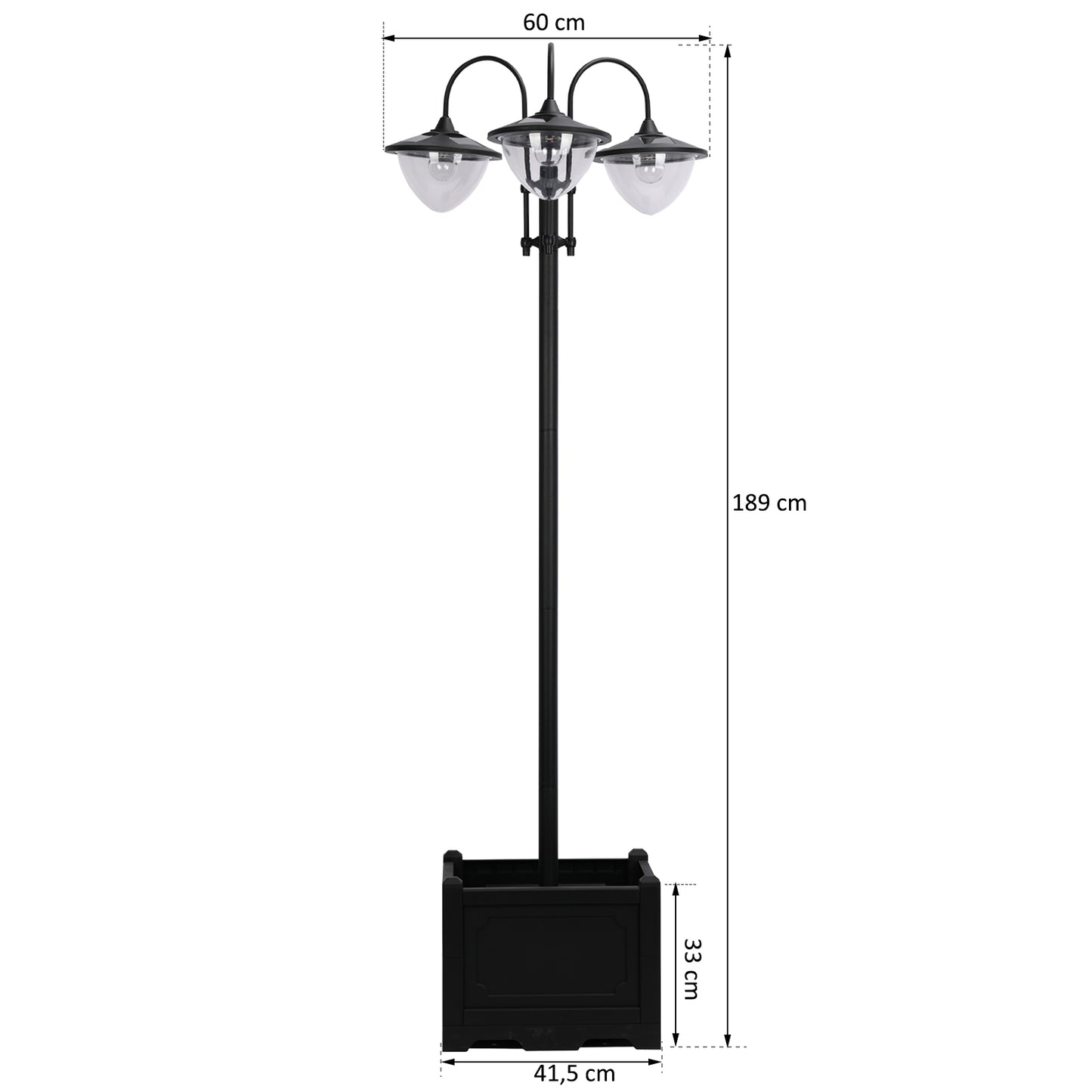 Outsunny Farol Solar de Jardín con 18 Luces LED Blanca Fría 6000K Impermeable IP44 Sensor de Noche y Base de Maceta Farola de Exterior para Camino Terraza Patio 60x55x189 cm Negro