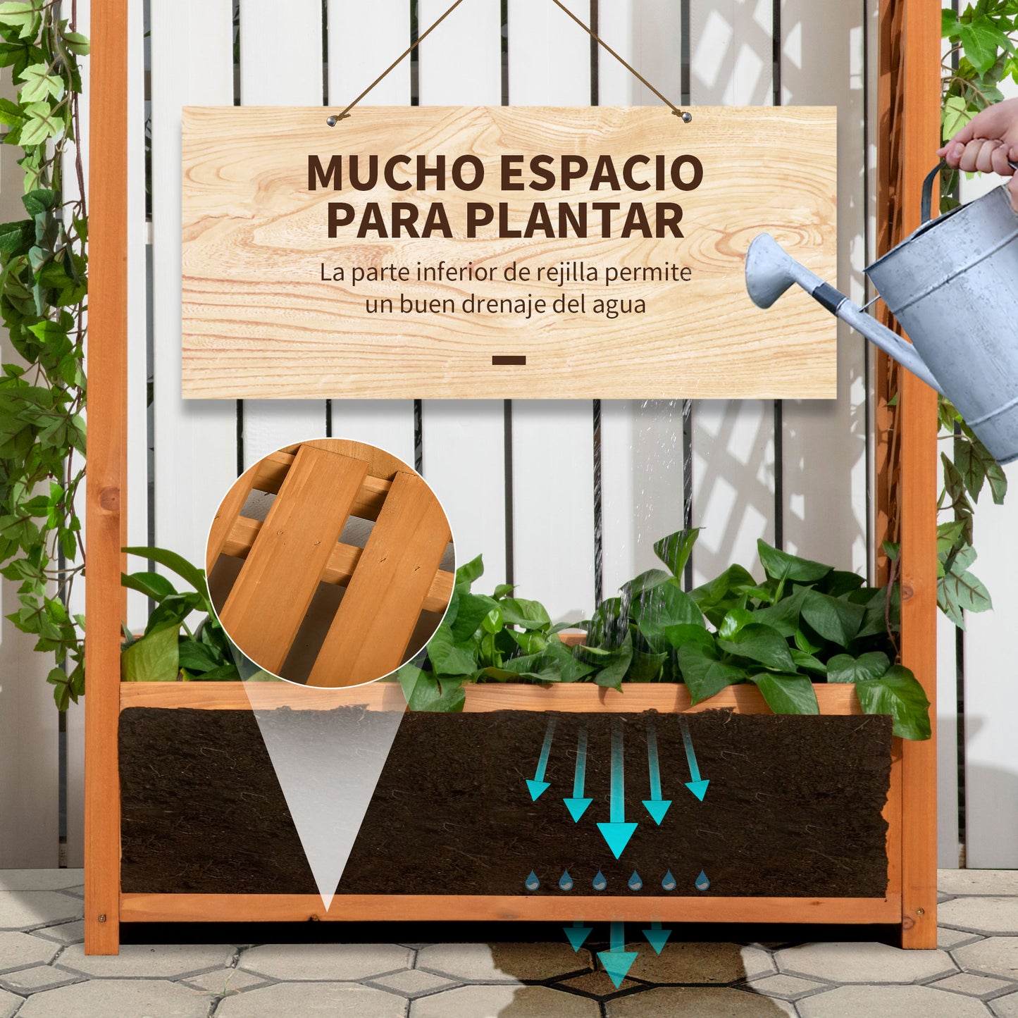 Outsunny Jardinera Enrejado con Arco Macetero con Soporte para Trepadoras Jardinera con Celosía Cultivos Plantas Flores Decoración en Jardín Terraza Balcón 83x36x152 cm Natural