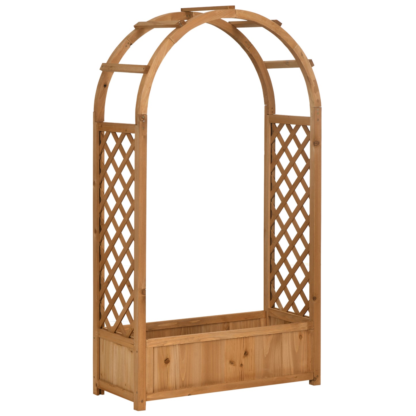 Outsunny Jardinera Enrejado con Arco Macetero con Soporte para Trepadoras Jardinera con Celosía Cultivos Plantas Flores Decoración en Jardín Terraza Balcón 83x36x152 cm Natural