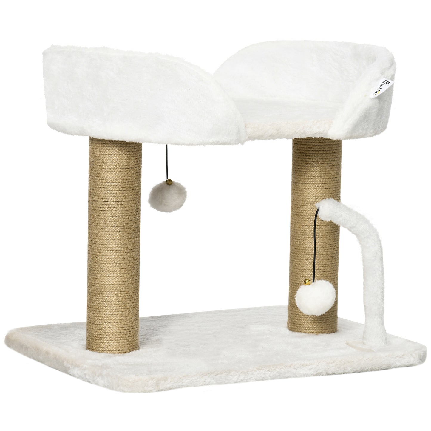 PawHut Árbol Rascador para Gatos Pequeños Altura 42 cm Árbol para Gatos con Nido Bolas Colgantes y Postes de Sisal 48x38x42 cm Blanco