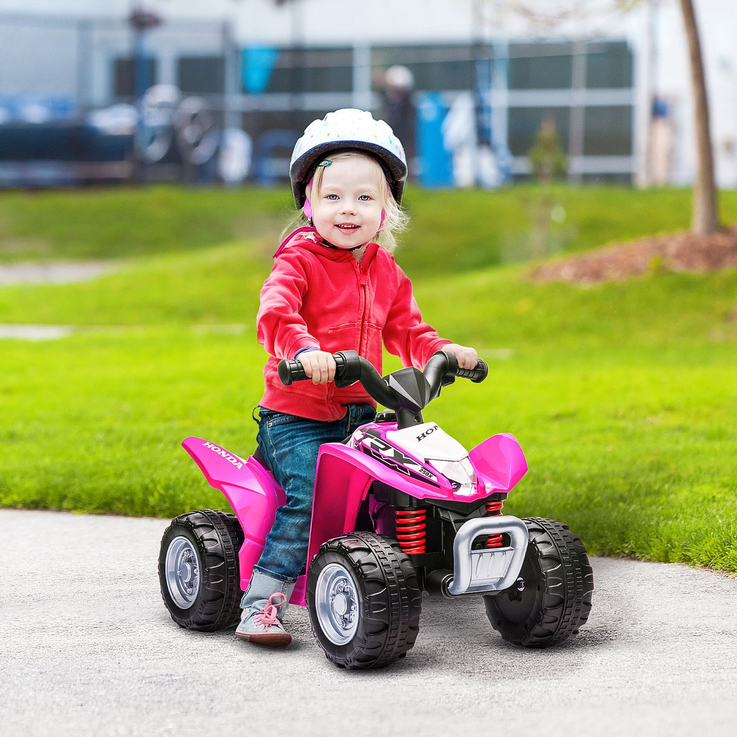 AIYAPLAY Quad Eléctrico para Niños de 18-36 Meses Vehículo Eléctrico a Batería 6V Infantil con Faros LED Bocina Velocidad de 2,8 km/h y Avance 65,5x38,5x43,5 cm Rosa