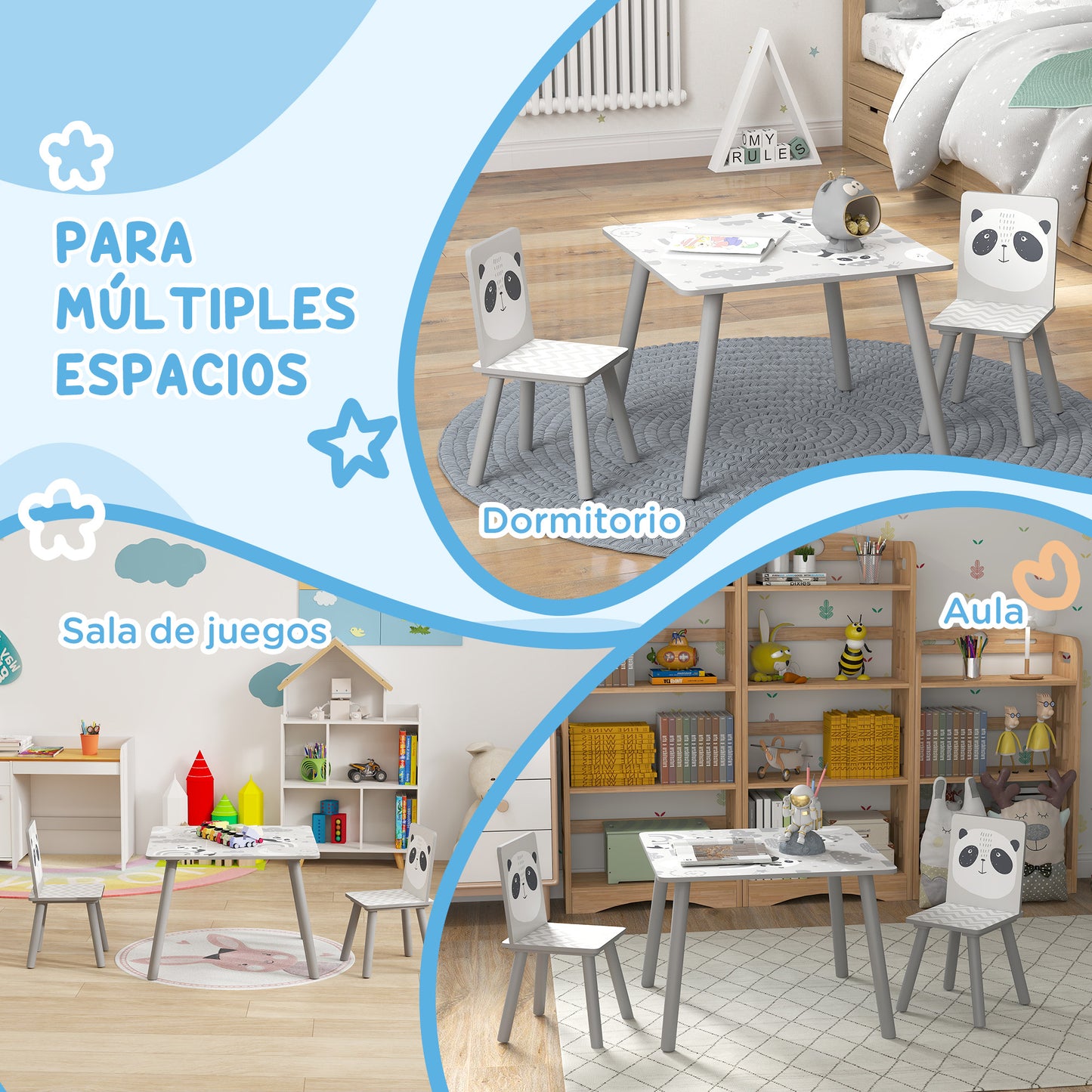 ZONEKIZ Mesa y Sillas Infantiles de 3 Piezas Mesa Infantil con 2 Sillas Juego de Muebles para Actividades para Niños de 3-8 Años para Dormitorio Sala de Juegos Gris y Blanco