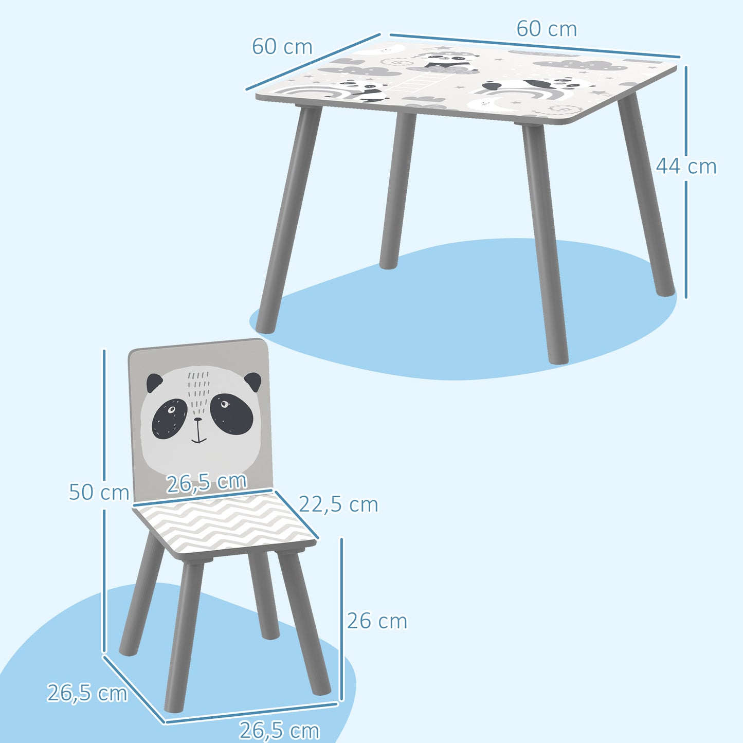 ZONEKIZ Mesa y Sillas Infantiles de 3 Piezas Mesa Infantil con 2 Sillas Juego de Muebles para Actividades para Niños de 3-8 Años para Dormitorio Sala de Juegos Gris y Blanco