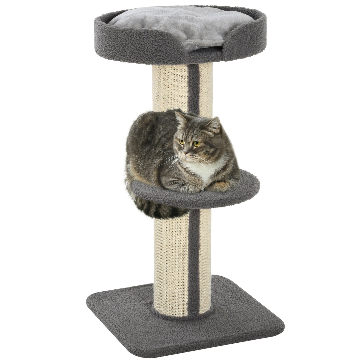 PawHut Árbol Rascador para Gatos Altura 91 cm Árbol para Gatos Torre para Gatos de 3 Niveles con Nido Plataforma y Poste de Sisal 45x45x91 cm Gris