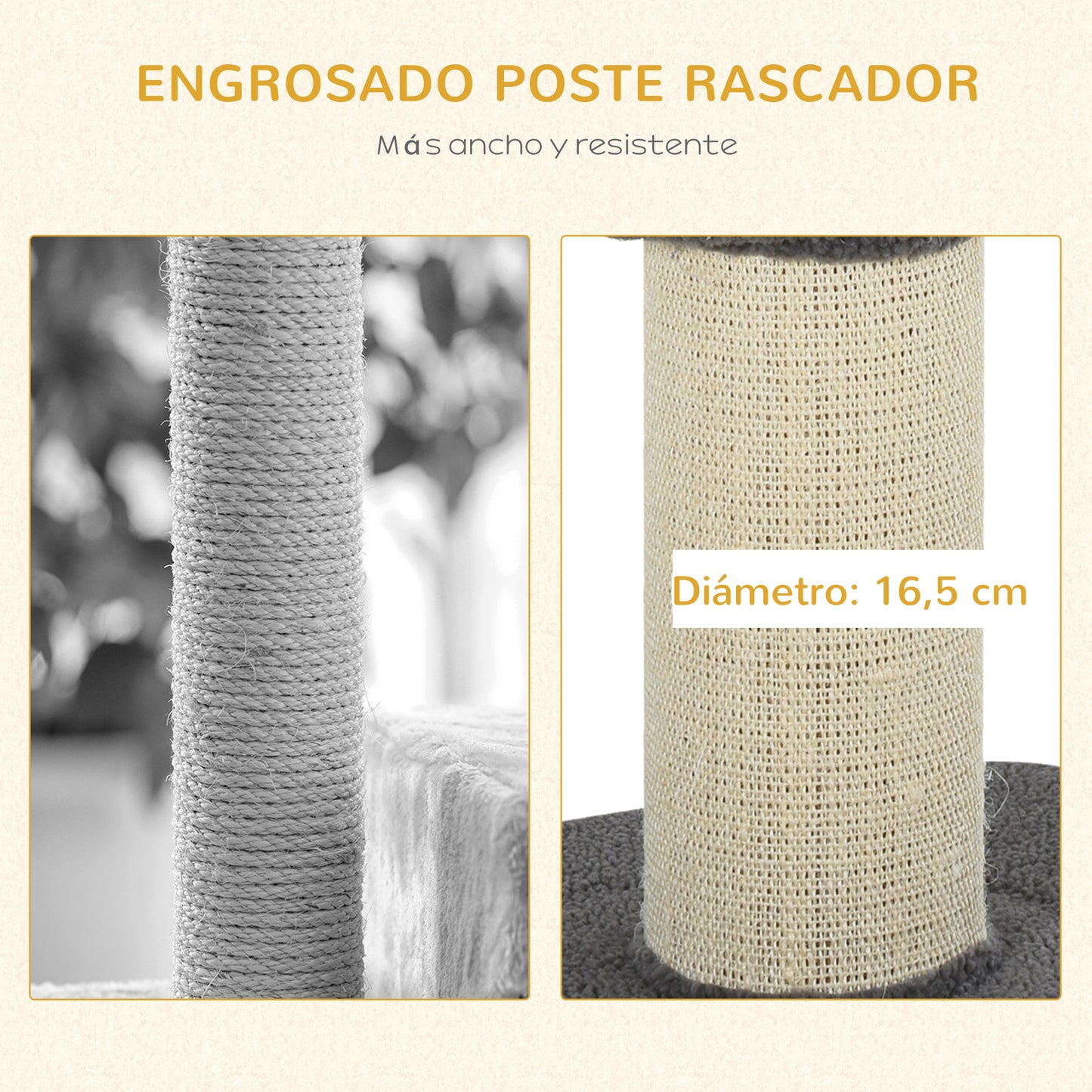 PawHut Árbol Rascador para Gatos Altura 91 cm Árbol para Gatos Torre para Gatos de 3 Niveles con Nido Plataforma y Poste de Sisal 45x45x91 cm Gris