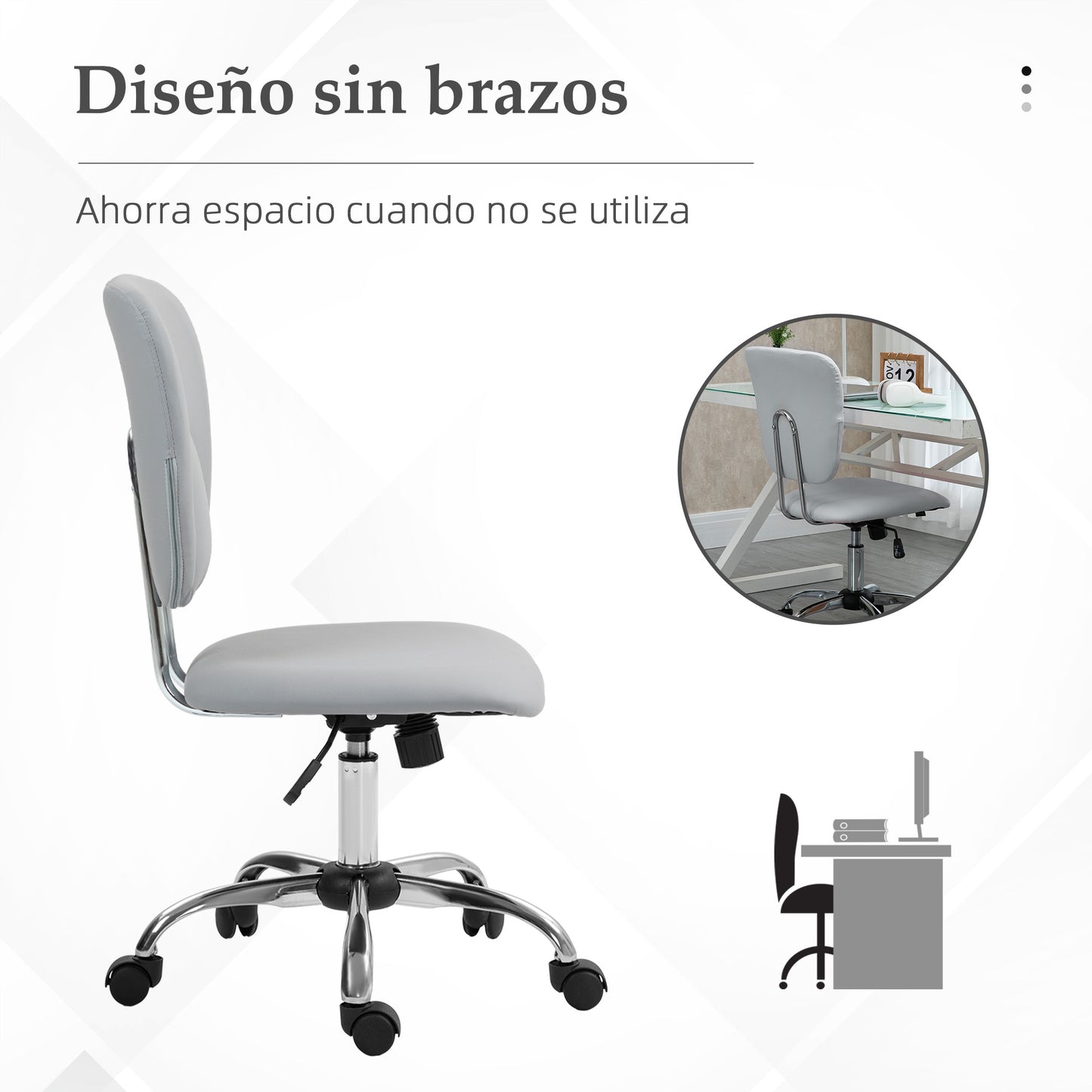 Vinsetto Silla de Oficina sin Reposabrazos Silla de Escritorio Juveniles con Altura Ajustable y Función de Inclinación Carga 120 kg 50x54x87,5-96,5 cm Gris Claro