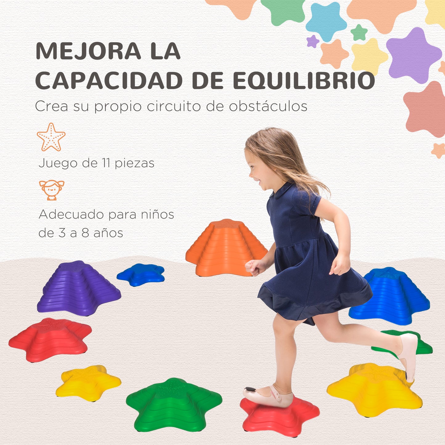 Outsunny Piedras de Equilibrio para Niños Apilables Bloques de Equilibrio Antideslizante Estilo Estrella de Mar de 11 Piezas para Coordinación y Desarrollo del Equilibrio Interior Exterior