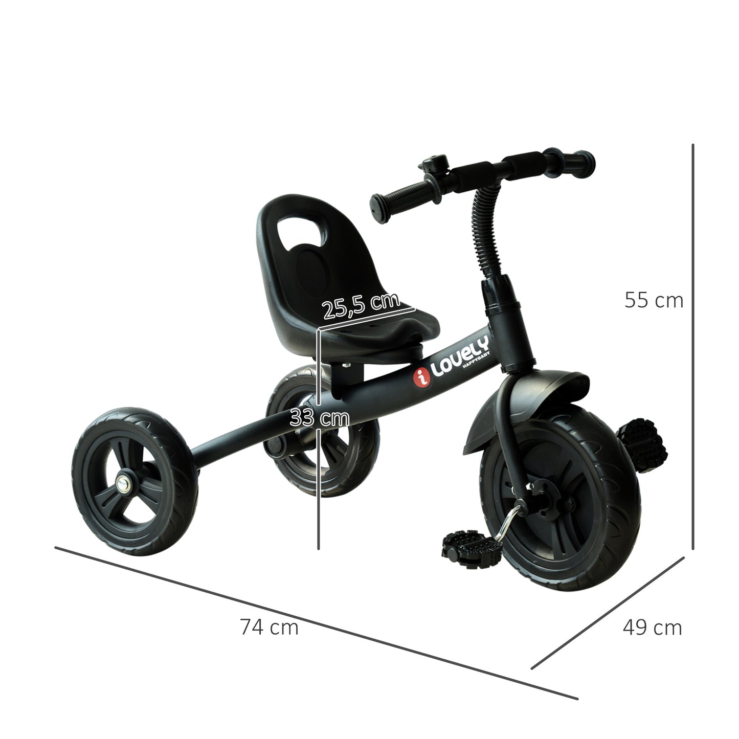 HOMCOM Triciclo para Niños más de 18 meses con Timbre Guardabarros Rueda de Seguridad 79x50,5x58 cm Negro