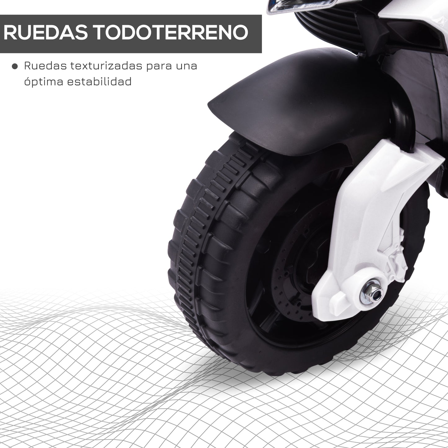 HOMCOM Moto Eléctrica para Niños de 18-48 Meses Motocicleta de Batería 6V con Faros Bocina 2 Ruedas de Equilibrio y Velocidad 3 km/h Carga 25 kg 88,5x42,5x49 cm Blanco