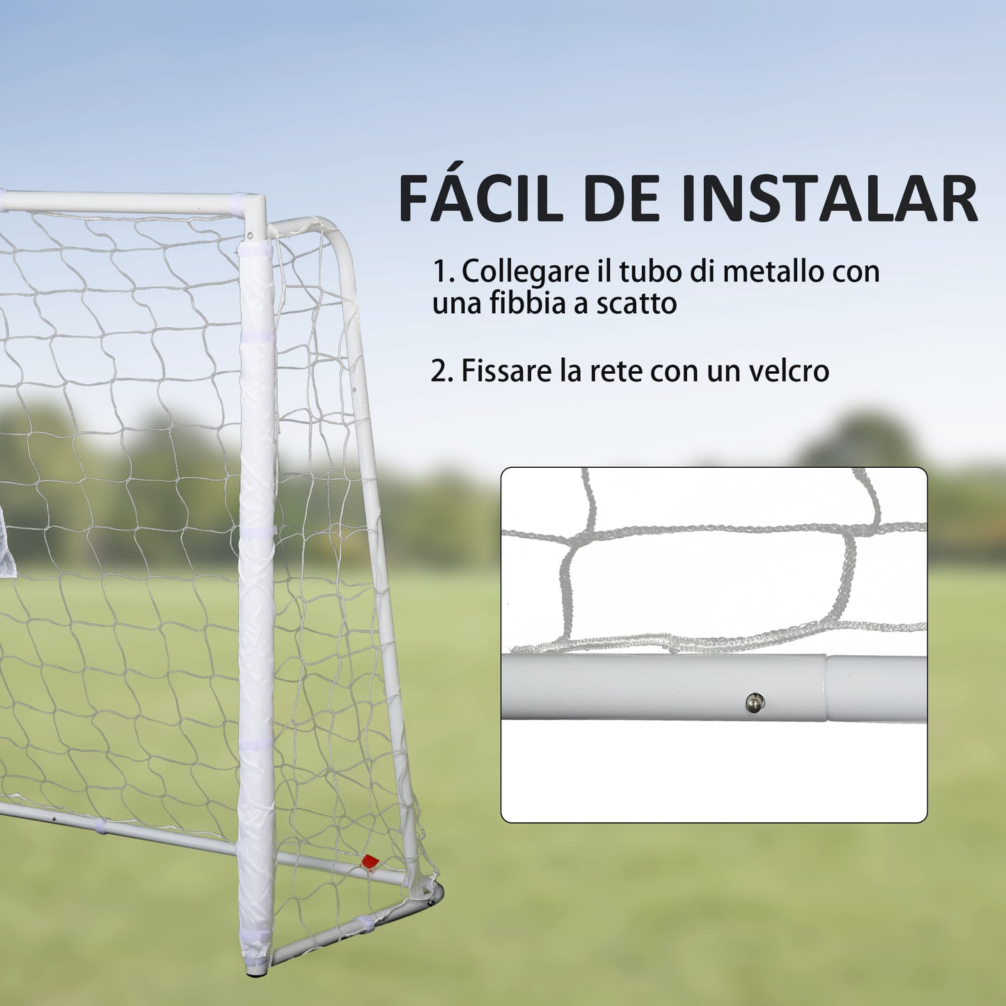 HOMCOM Portería de Fútbol Puerta de Fútbol con Soporte de Metal y Red para Entrenamiento de Fútbol en Jardín Aire Libre 186x62x123 cm Blanco